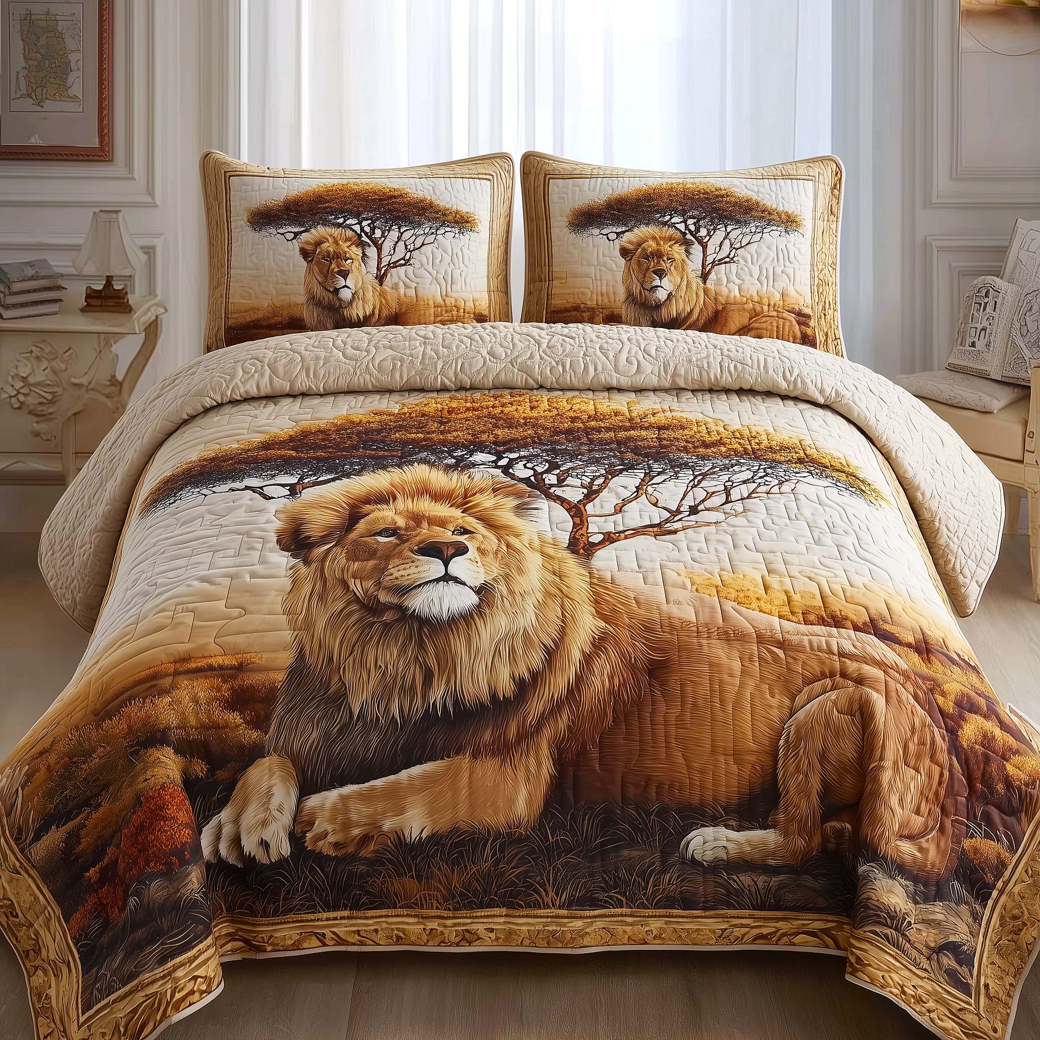 Golden Lion Quilted Bedding Set Cool Bedroom Ideas Lion Gifts For Men