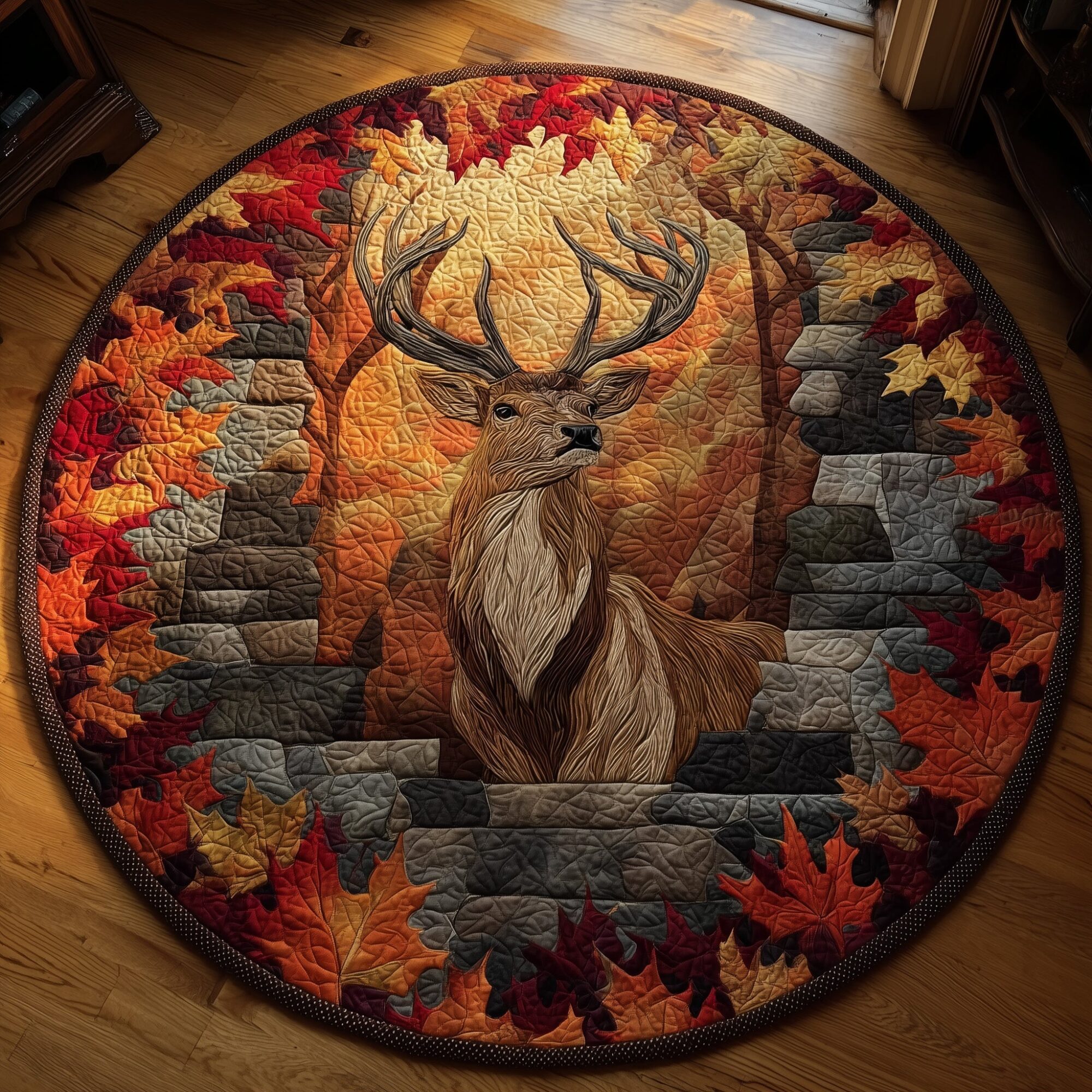 Golden Majesty Quilted Round Mat Beautiful Quilted Round Mat Gift for Loved Ones