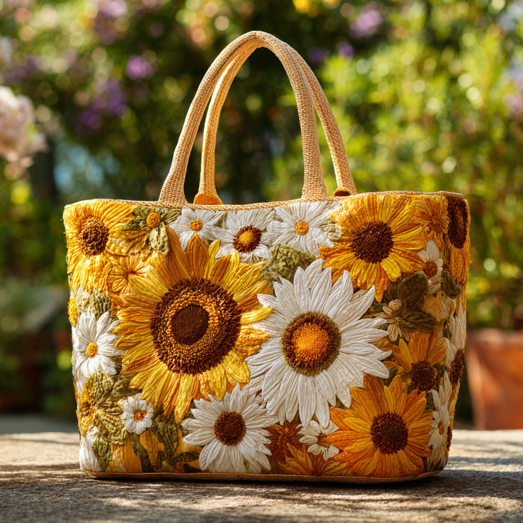 Golden Meadow Quilted Tote Bag Tote Bags For Women Sunflower Christmas Gift Ideas