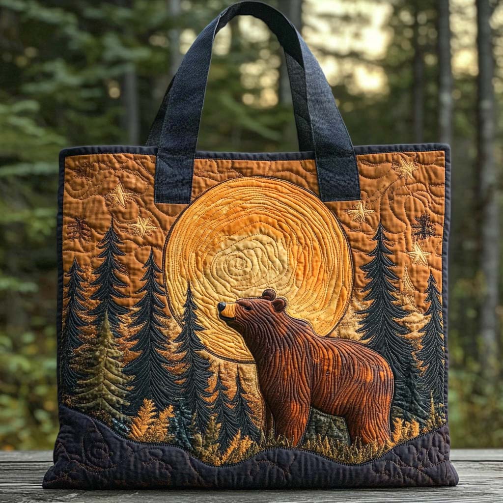 Golden Night Bear Quilted Tote Bag Patchwork Tote Bag Christmas Bear Gifts