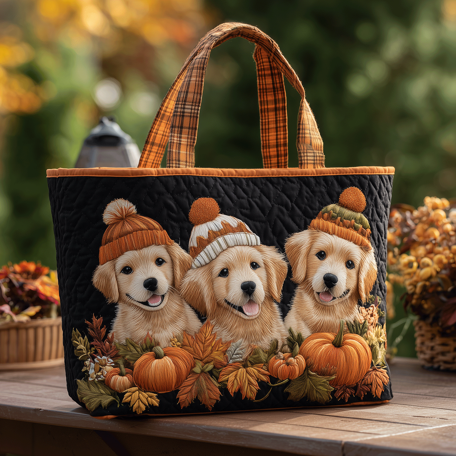 Golden Pumpkin Pals Quilted Tote Bag Perfect Tote Bag Golden Retriever Christmas Gifts