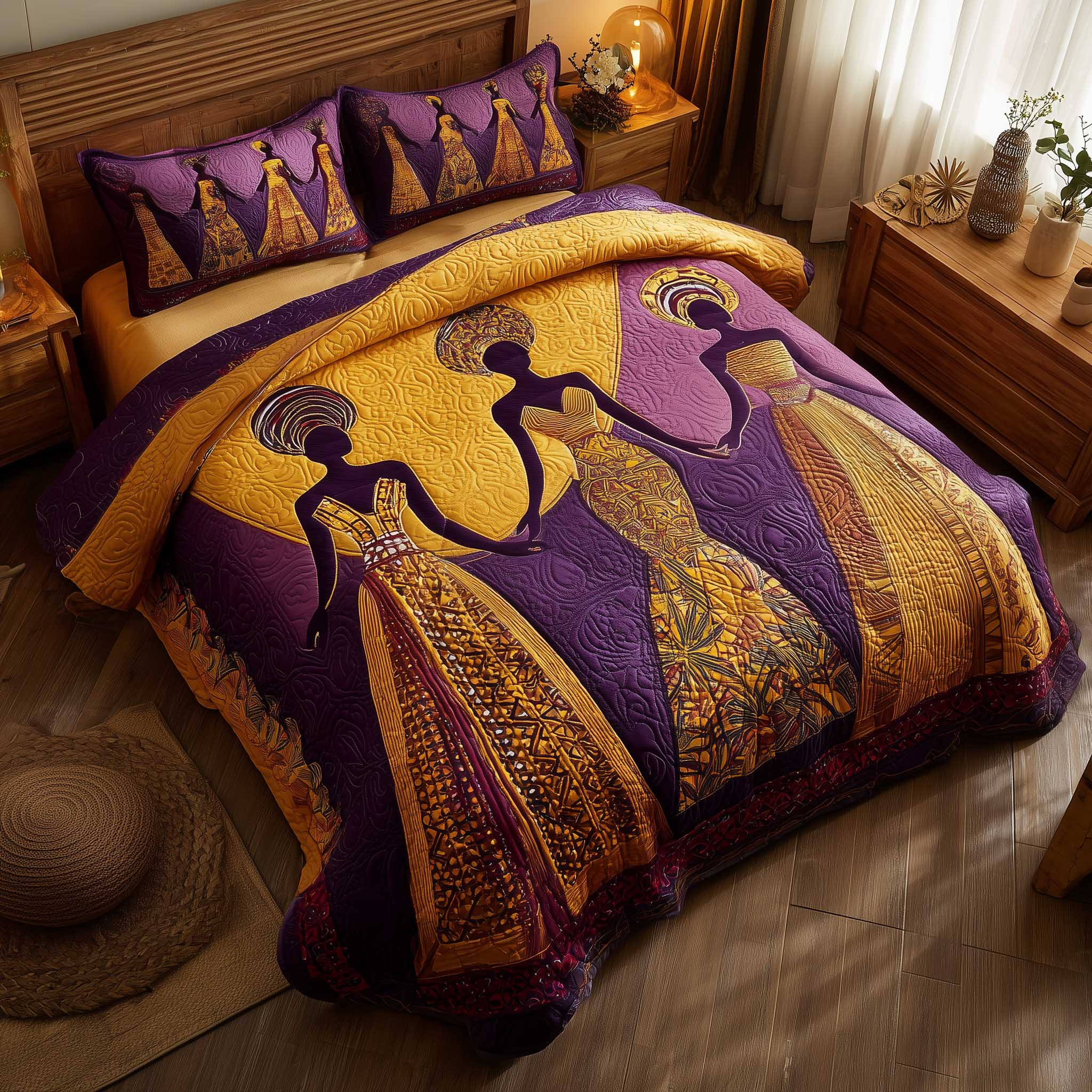 Golden Queens Quilted Bedding Set Bedroom Decorations Best African American Gifts
