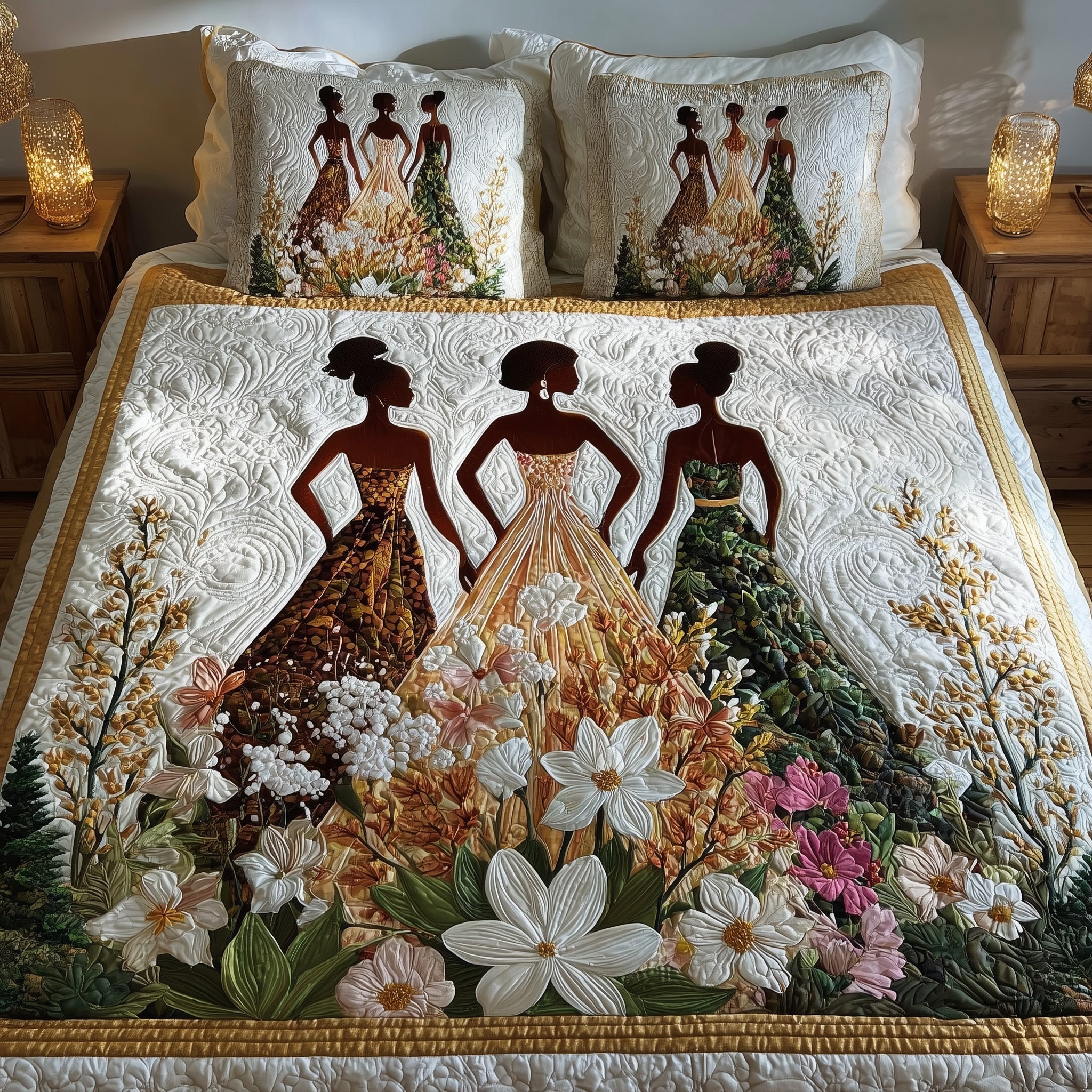 Golden Queens Quilted Bedding Set Bedsheet Comforter Set Gifts For Black History Month