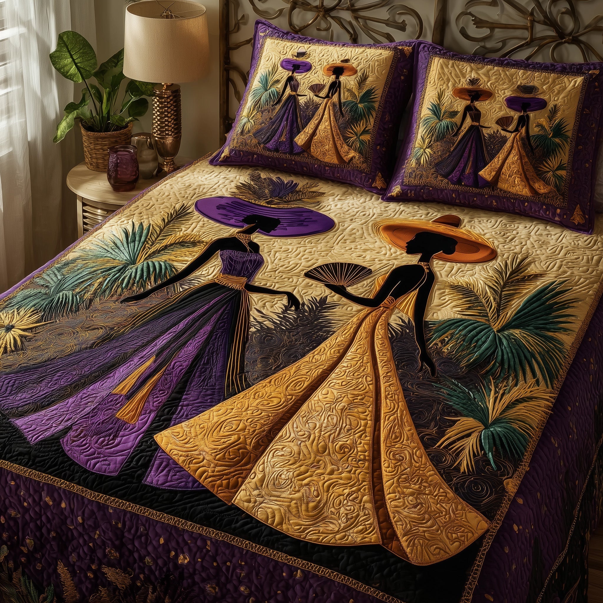 Golden Queens Quilted Bedding Set Bedspreads African American Gifts For Her