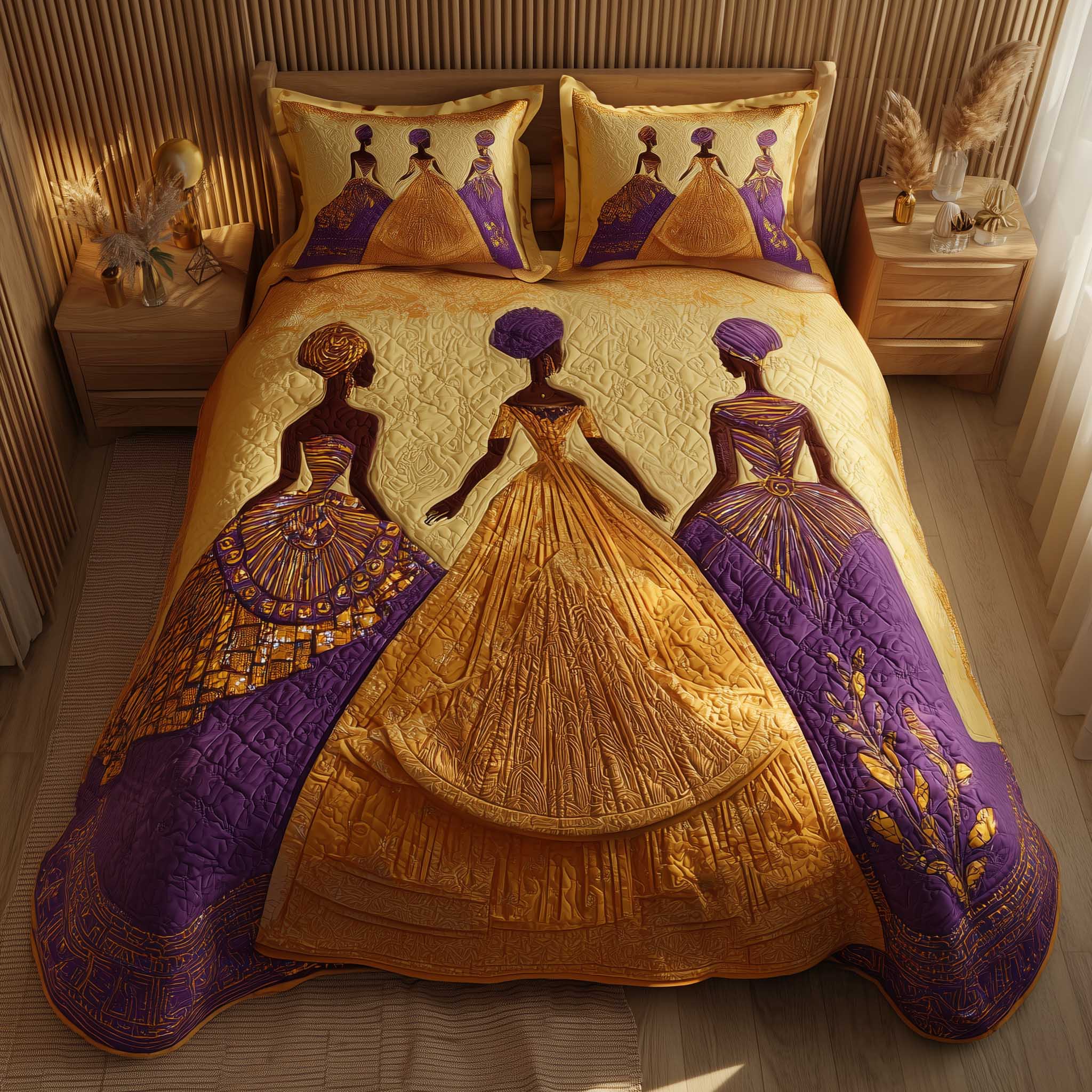 Golden Queens Quilted Bedding Set Best Fitted Sheets Melanin Gifts For Black Women