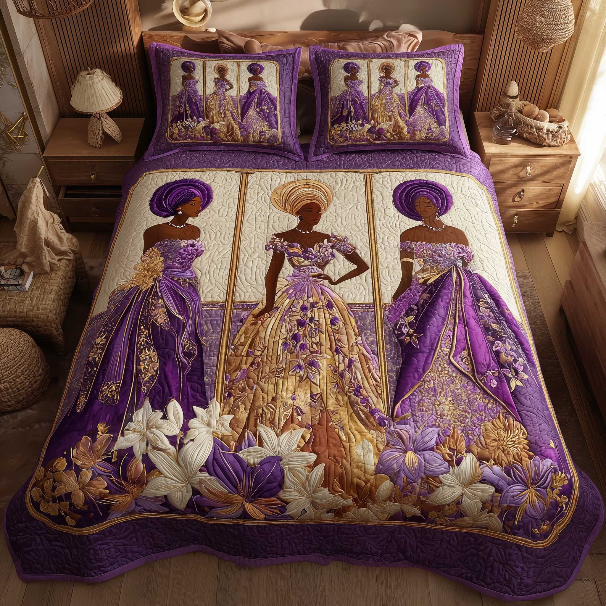 Golden Queens Quilted Bedding Set Best King Sheets African American Gifts For Women