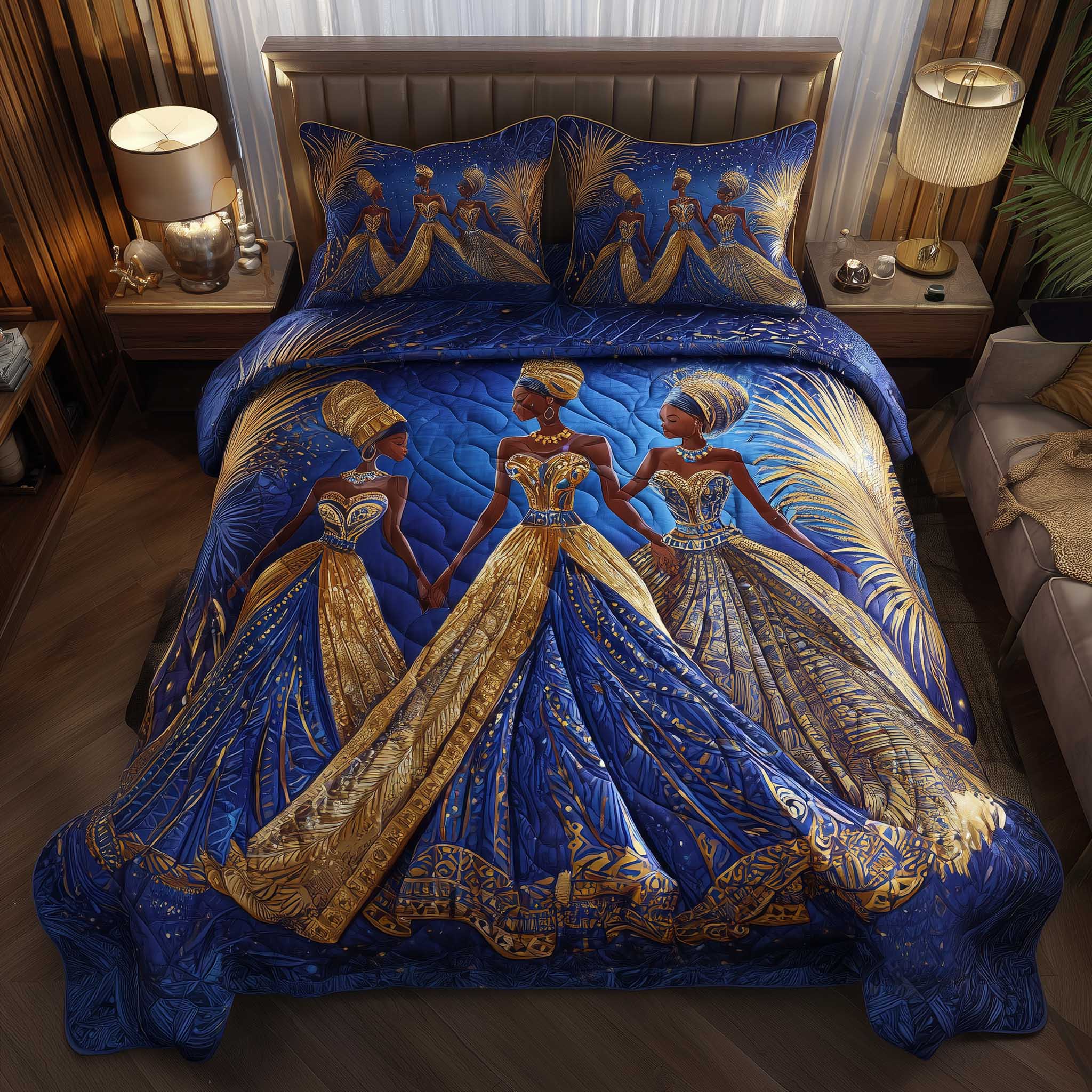 Golden Queens Quilted Bedding Set Good Bed Sets Gifts For Black History Month