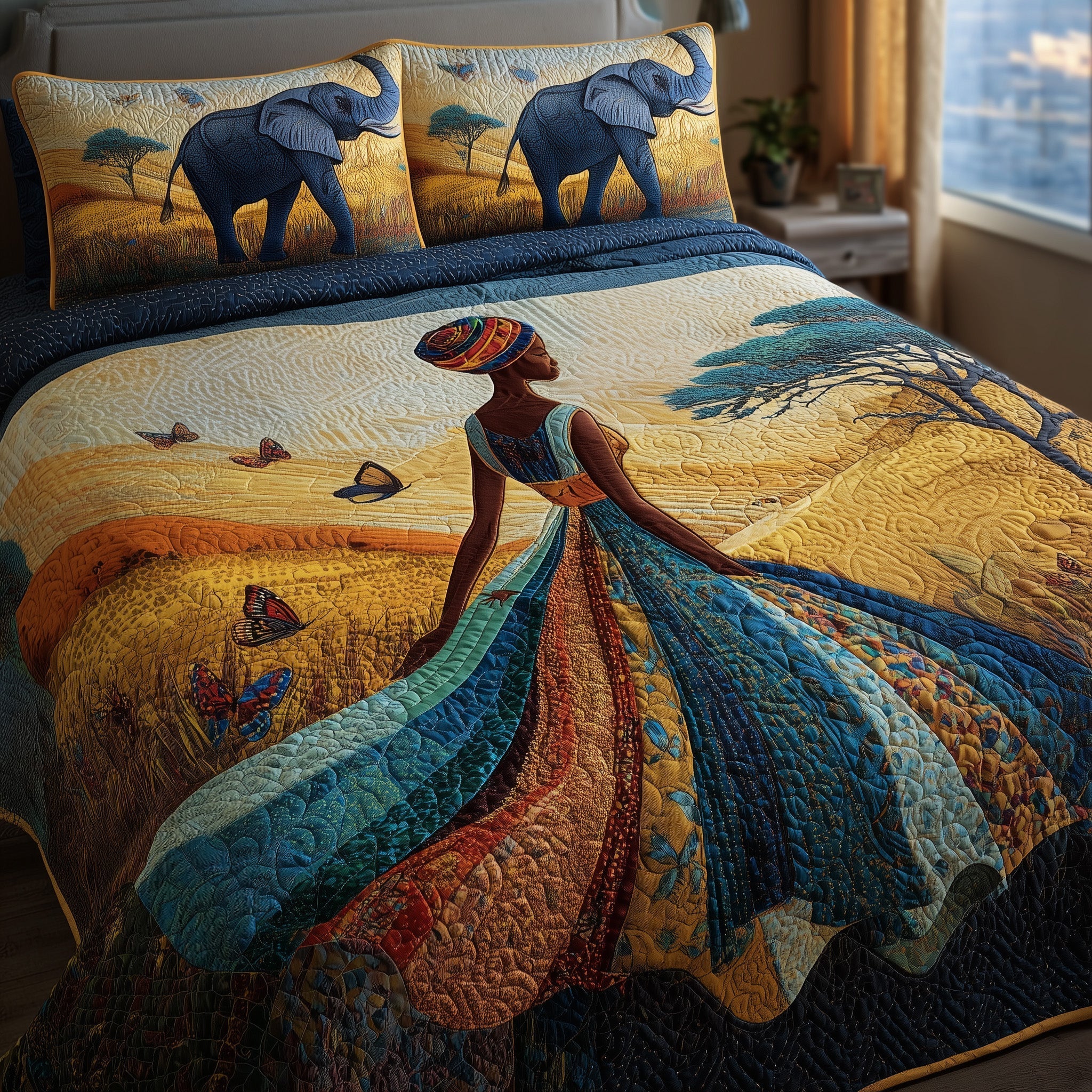 Golden Queens Quilted Bedding Set King Comforter Sets Melanin African American Gifts