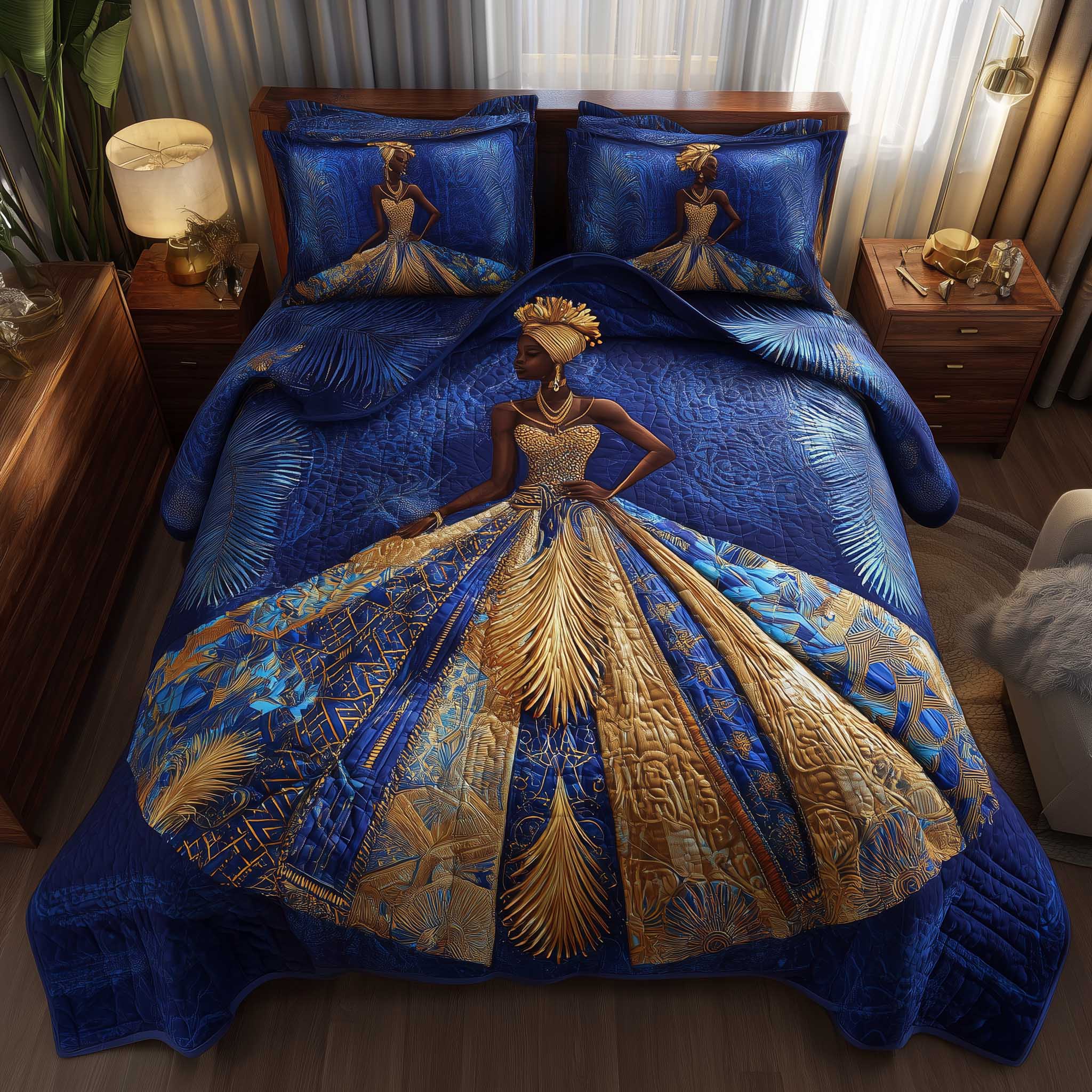 Golden Queens Quilted Bedding Set Unique Bed Sheet Set Black History Month Gifts