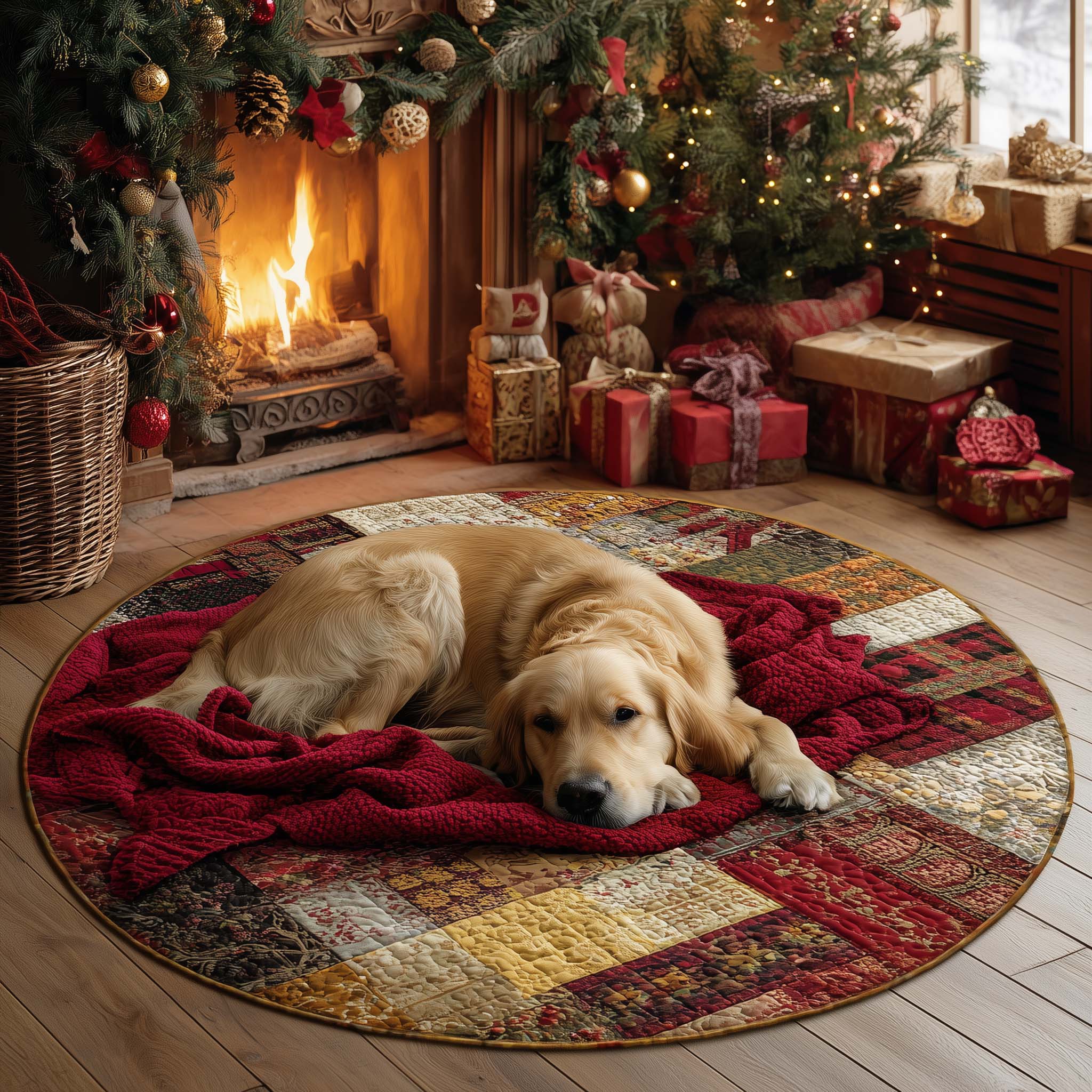 Golden Retriever Quilted Round Mat Eco-Friendly Quilted Round Mat for Sustainable Living