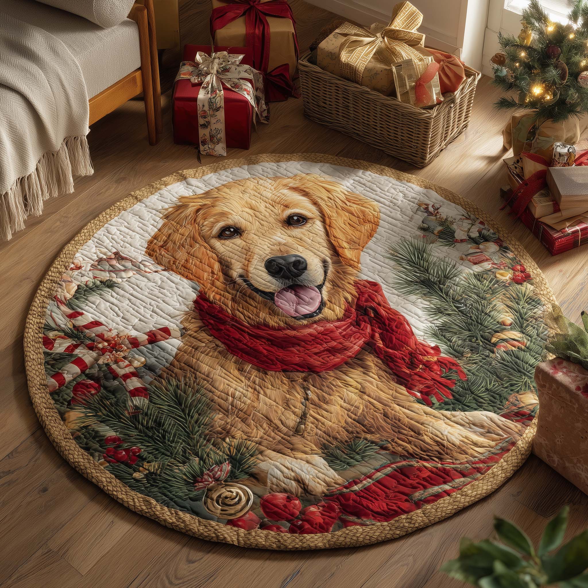 Golden Retriever Quilted Round Mat Perfect Quilted Round Mat for Any Floor Surface