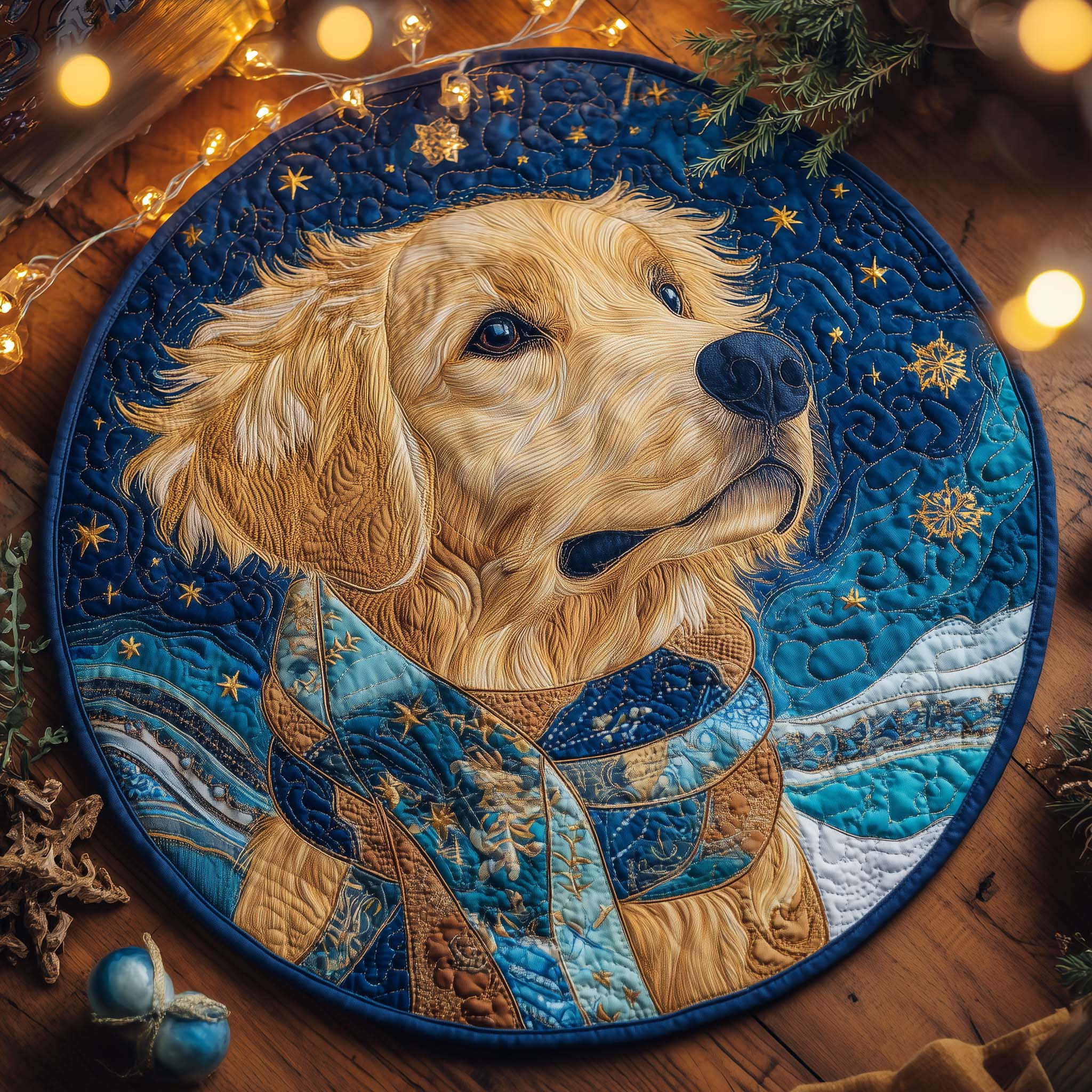 Golden Retriever Quilted Round Mat Soft Cotton Quilted Round Mat for Daily Comfort