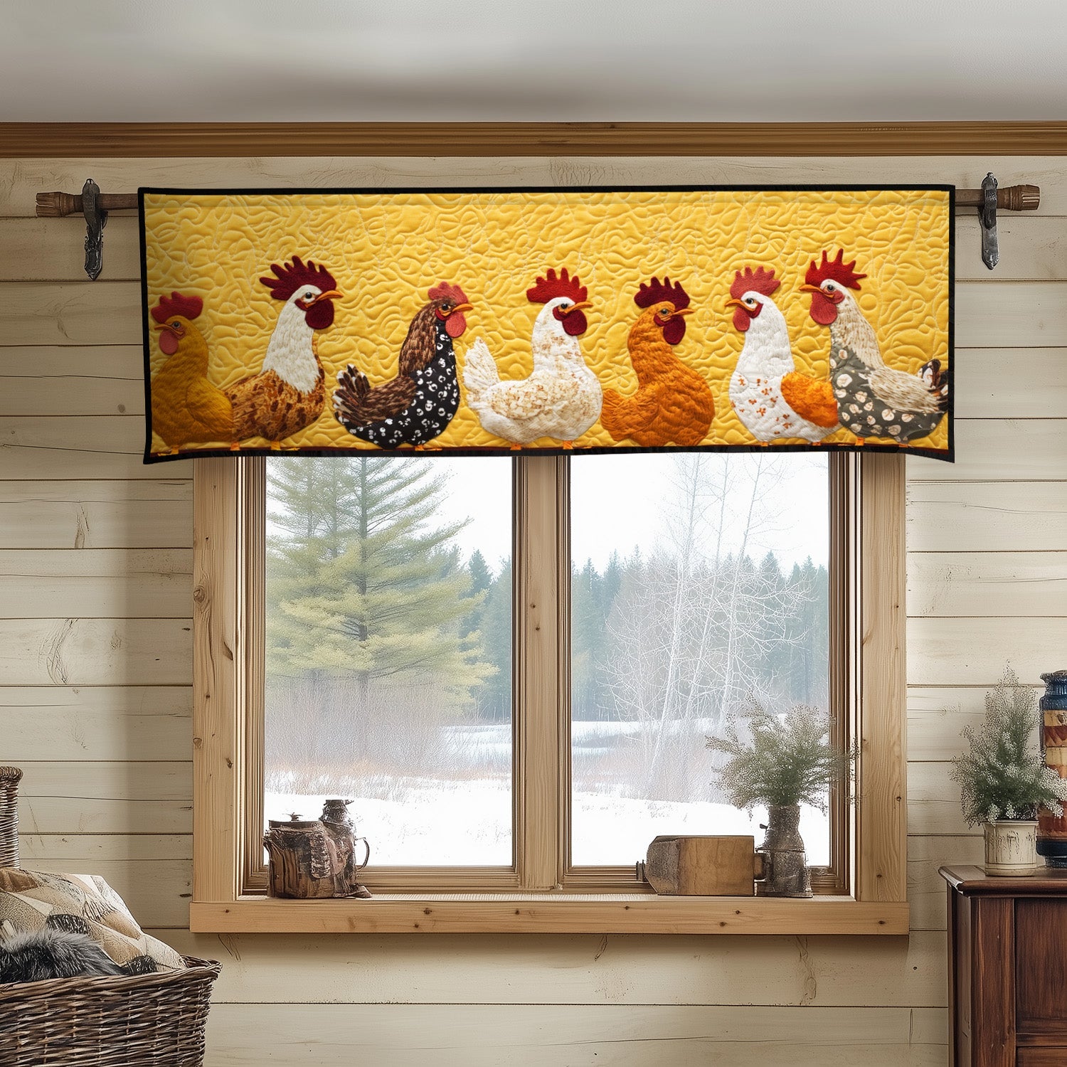 Golden Roosters Parade Quilted Valance Unique Front Door Decor Christmas Present For A Farmer
