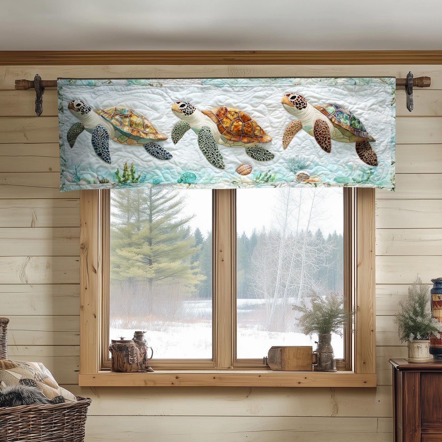 Golden Shell Trio Quilted Valance Christmas Home Dec Sea Turtle Christmas Gifts