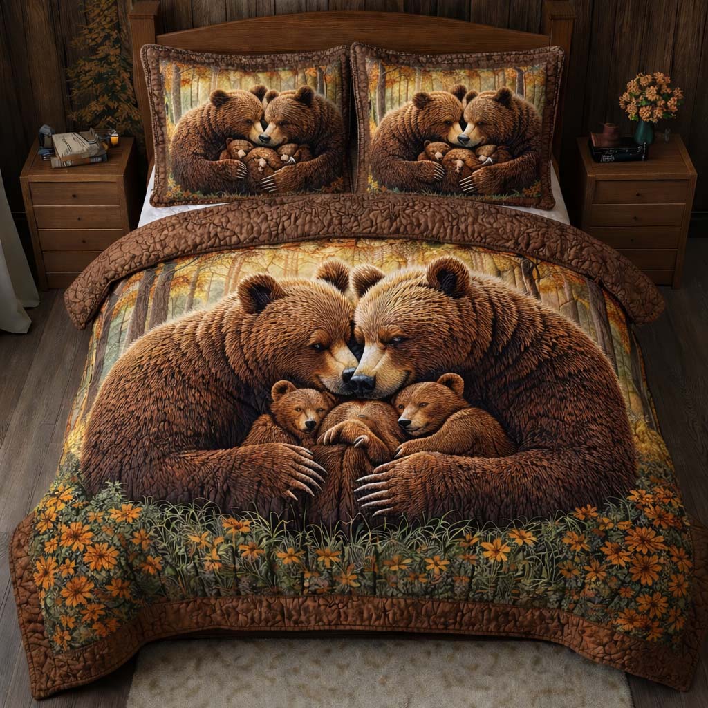 Golden Slumber Quilted Bedding Set Bed Decor Bear Gifts For Grandma