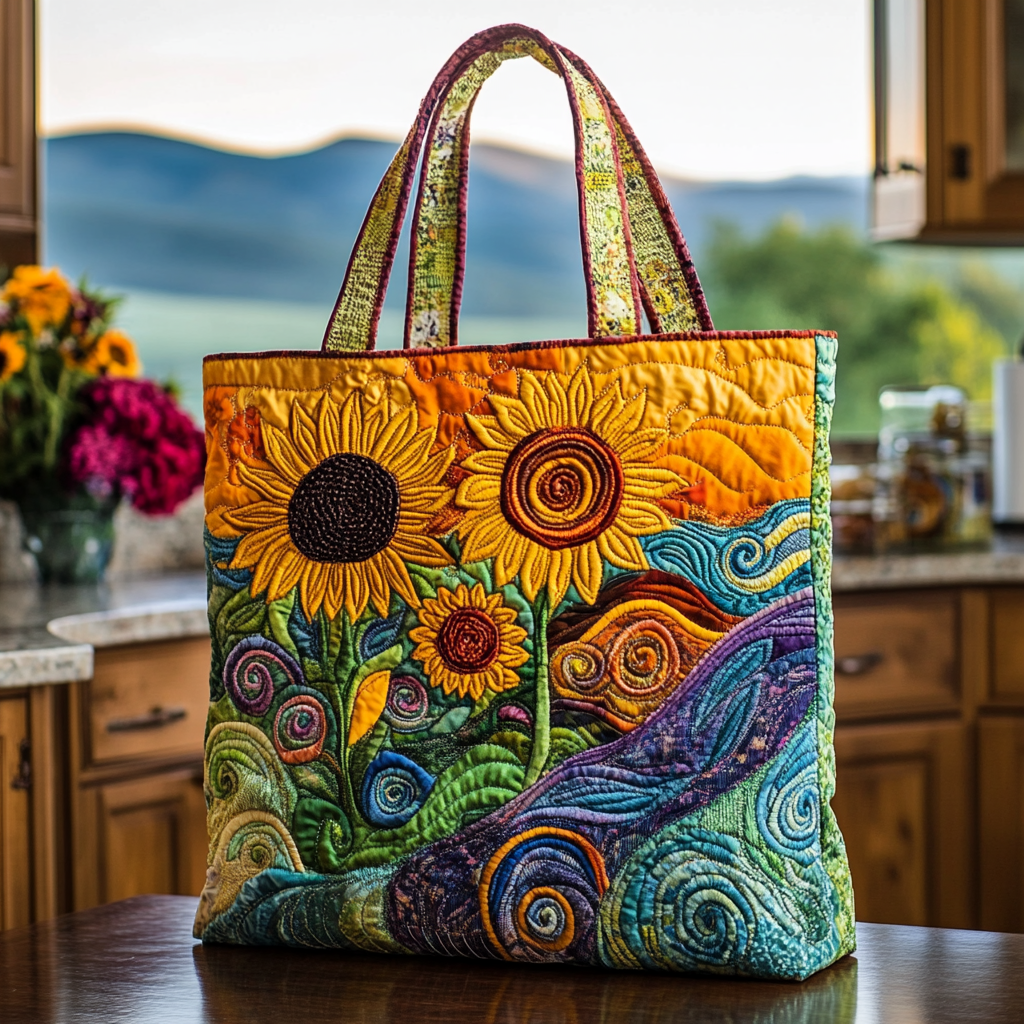 Golden Spiral Quilted Tote Bag Shoulder Bag Sale Sunflower Mother's Day Gifts