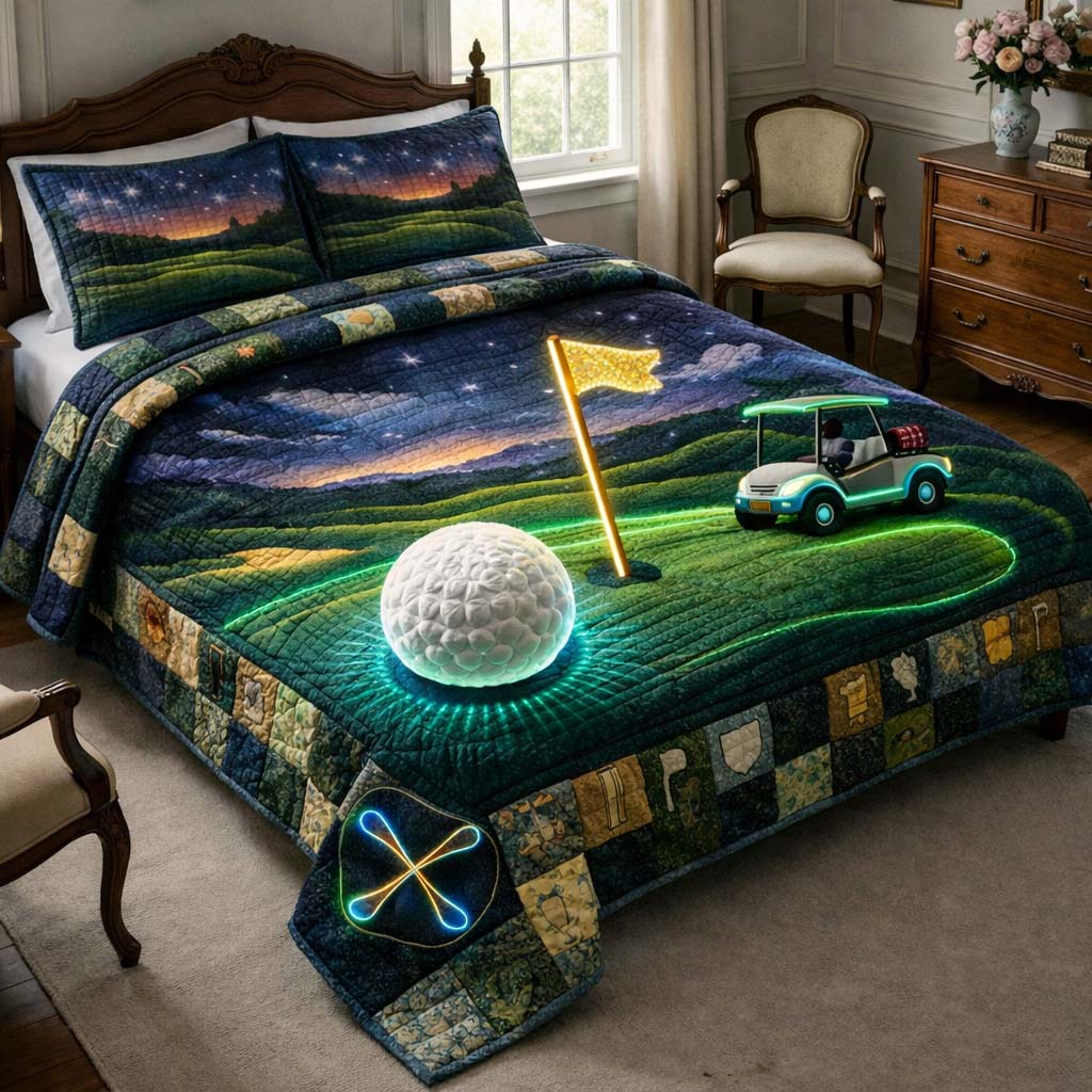 Golden Tee Quilted Bedding Set Best King Bed Sheets Gifts For Male Golfers