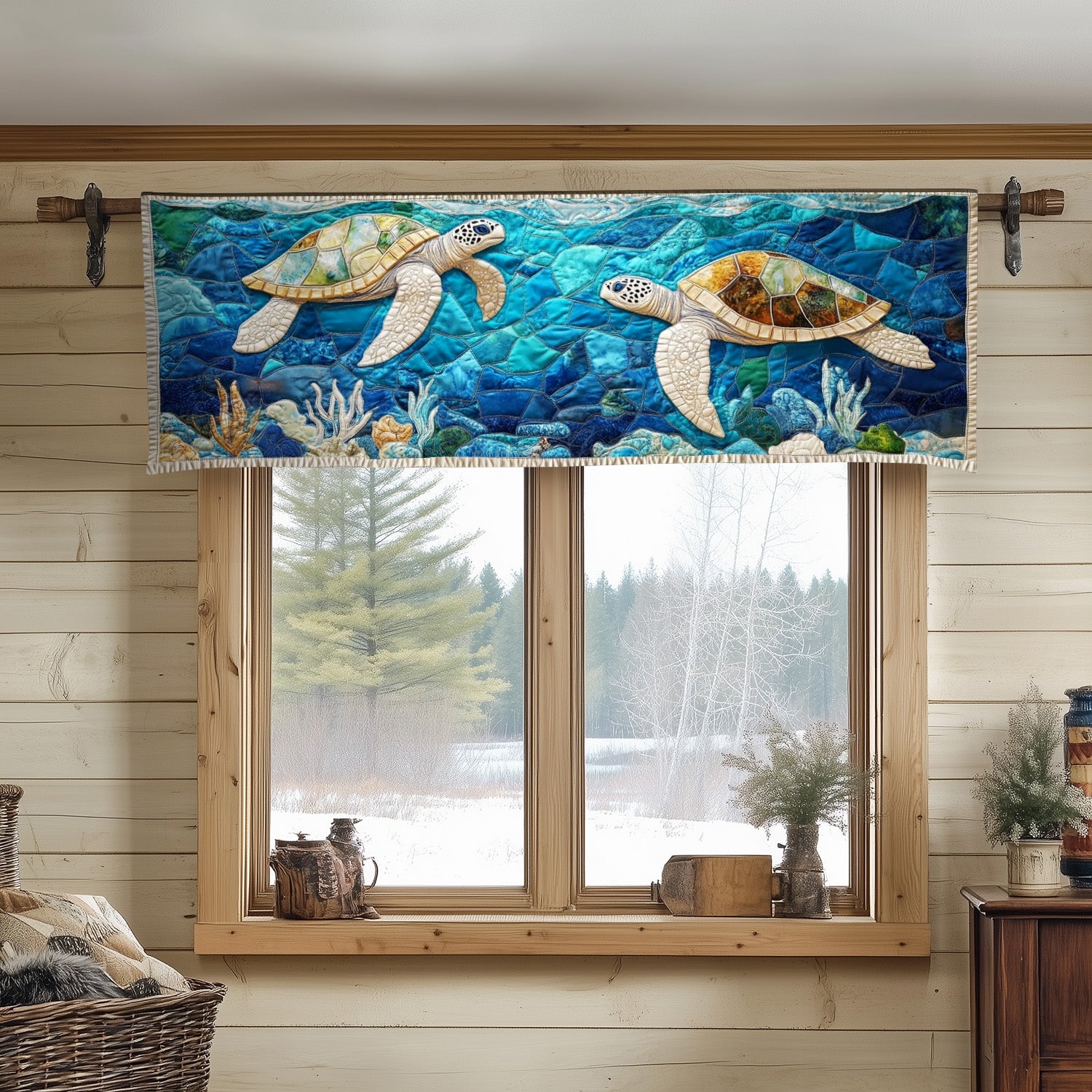 Golden Turtles Drift Quilted Valance Dining Room Table Decorated For Christmas Cute Turtle Themed Gifts