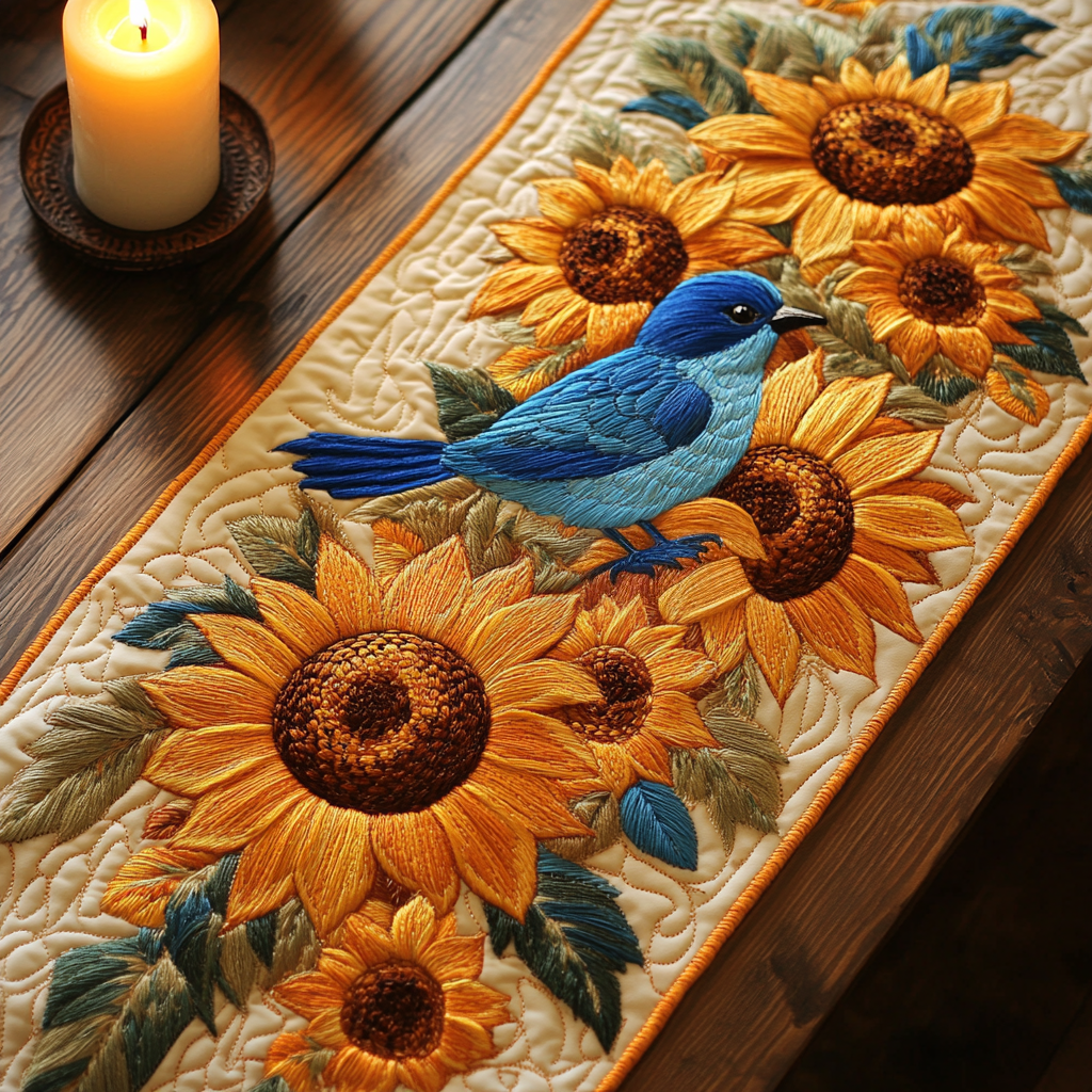 Golden Wings Quilted Table Runner Kitchen Table Decor Ideas Sunflower Gifts For Her