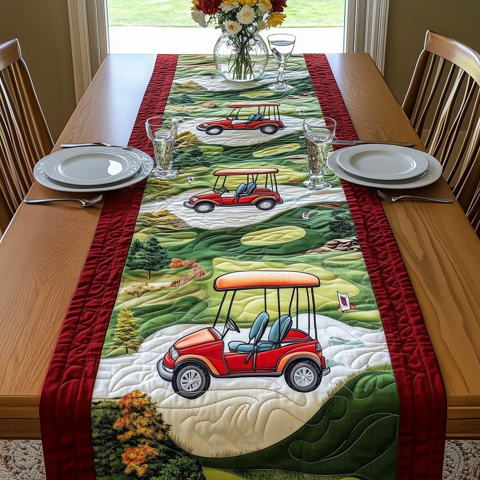 Golf Cart Quilted Table Runner Dining Table Decor Ideas Mens Gifts Golf