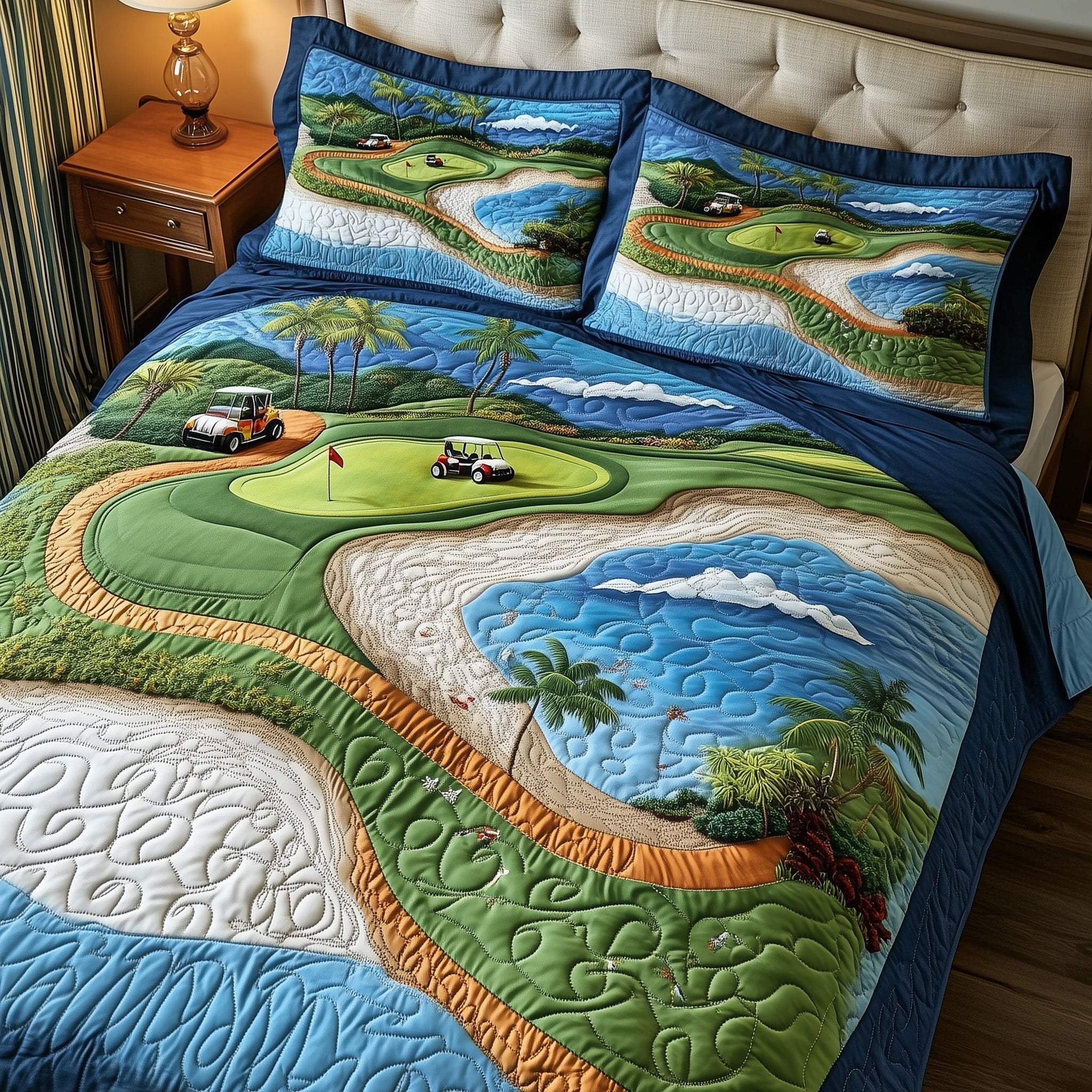 Golf Course Dream Quilted Bedding Set Boho Bedroom Furniture Golf Gift Ideas For Him