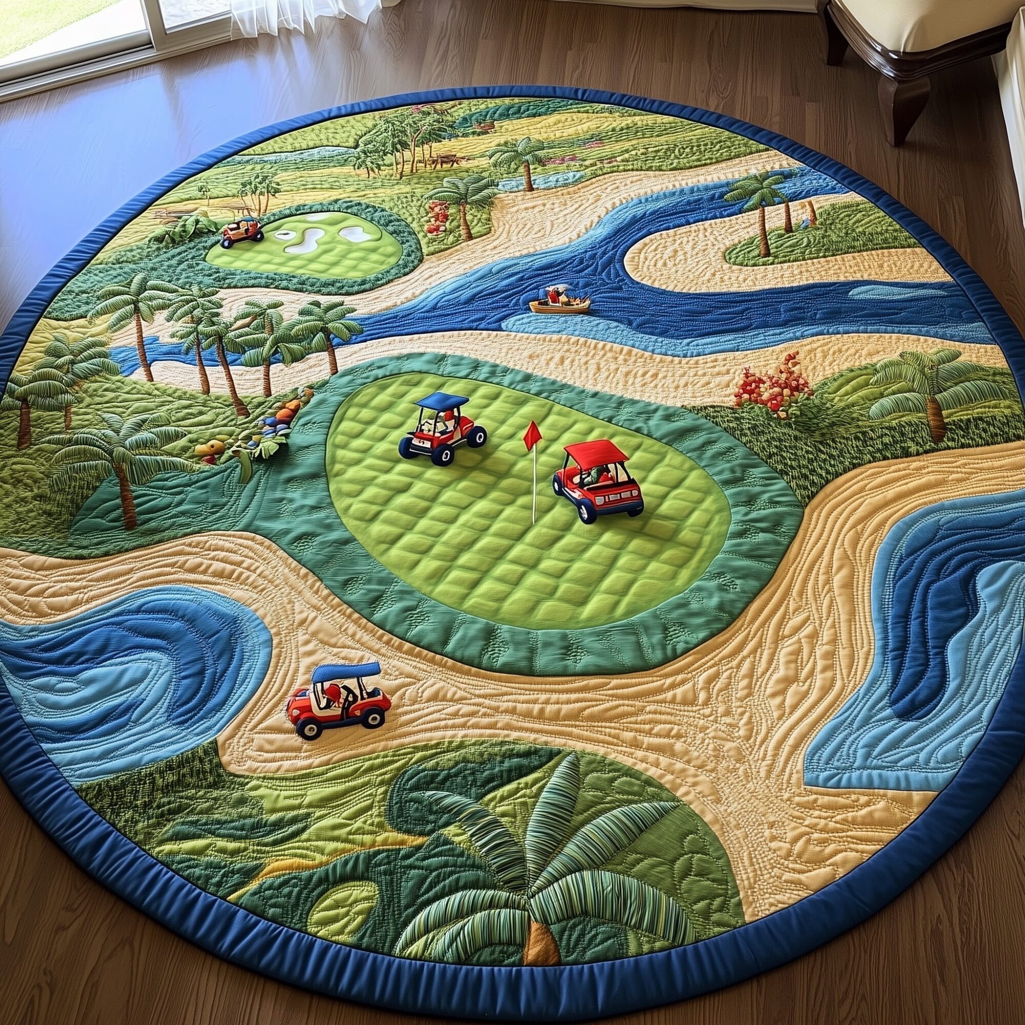 Golf Course Quilted Round Mat Soft and Stylish Quilted Round Mat for Home Decor