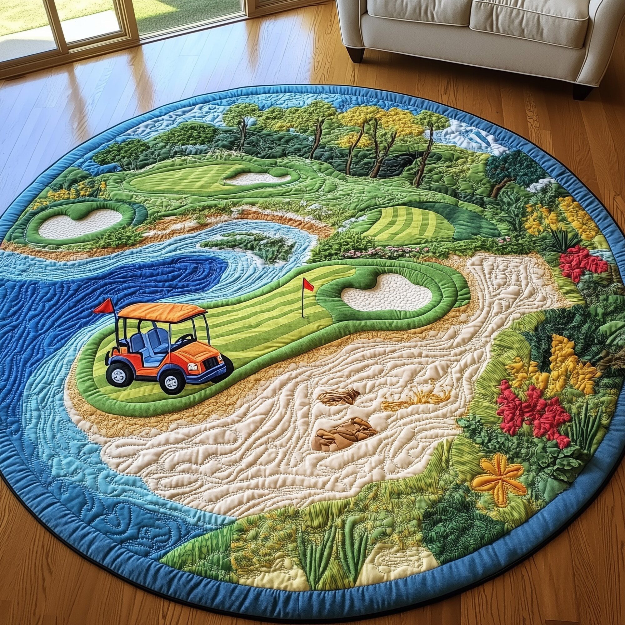 Golf Course Quilted Round Mat Trendy Quilted Round Mat That Adds Charm
