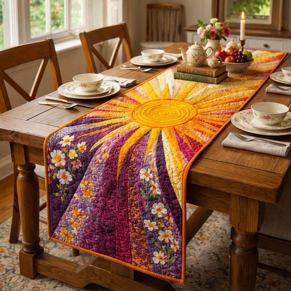 Good Morning Sunshine Quilted Table Runner Boho Cozy Home Decor Unique Mother's Day Gifts