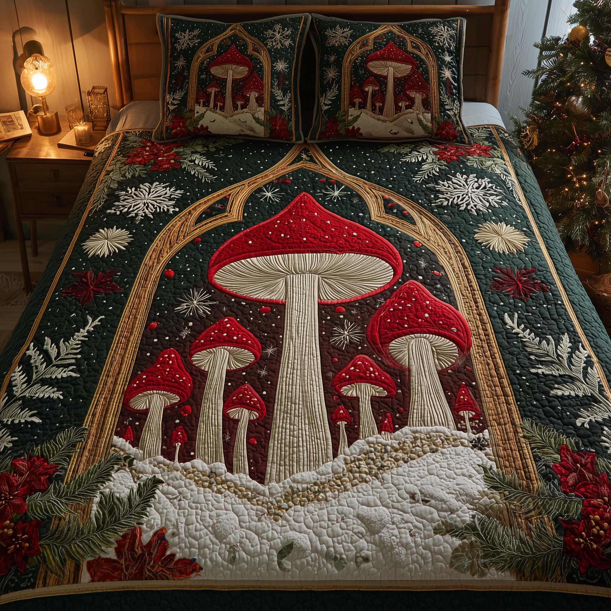 Gothic Shrooms Quilted Bedding Set Christmas Bedspread Sets Unique Mushroom Gifts