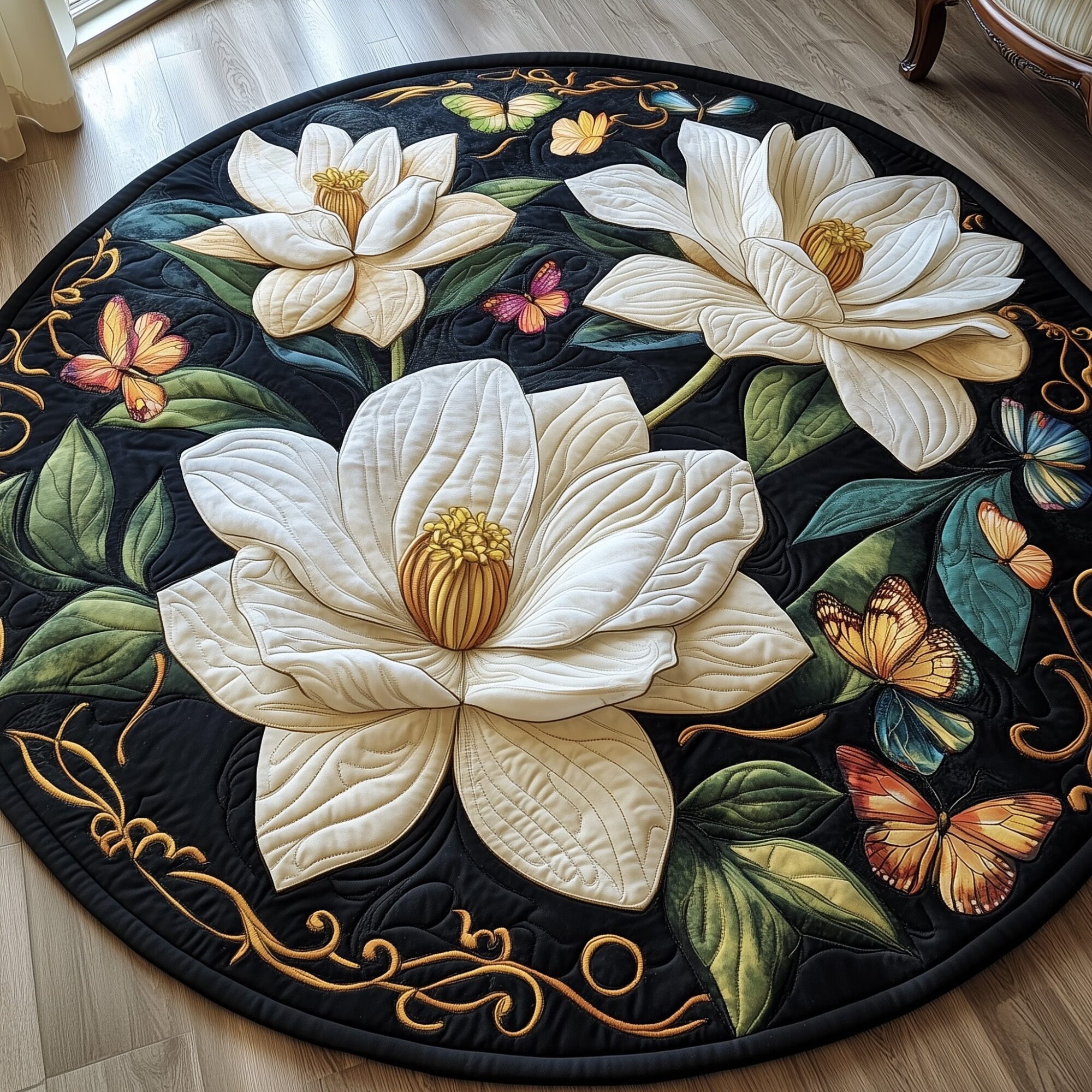 Graceful Magnolia Quilted Round Mat Perfect Home Accessory Quilted Round Mat