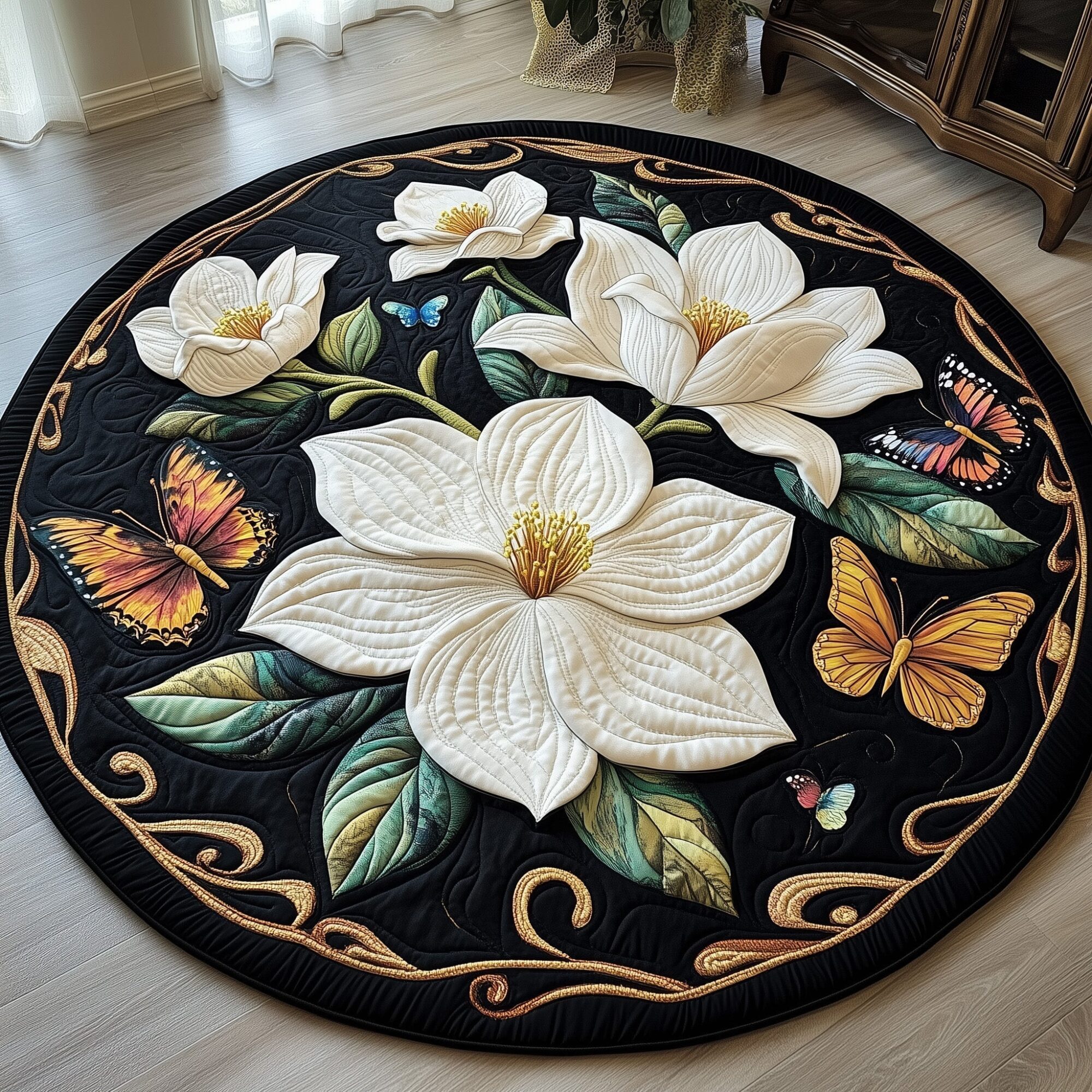 Graceful Magnolia Quilted Round Mat Premium Quilted Round Mat for Cozy Living Spaces