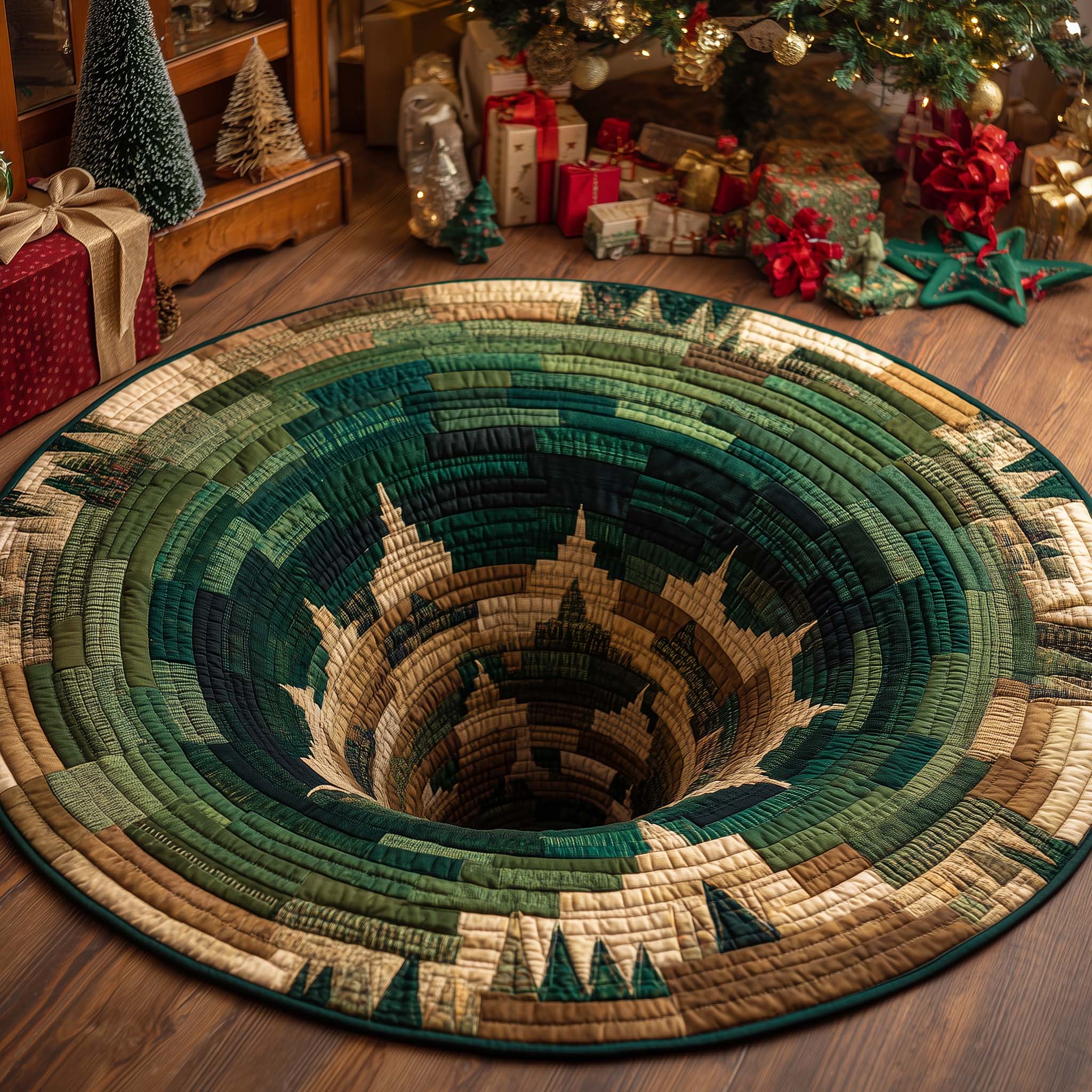 Green Pine Vortex Quilted Round Mat Trendy Quilted Round Mat That Adds Charm