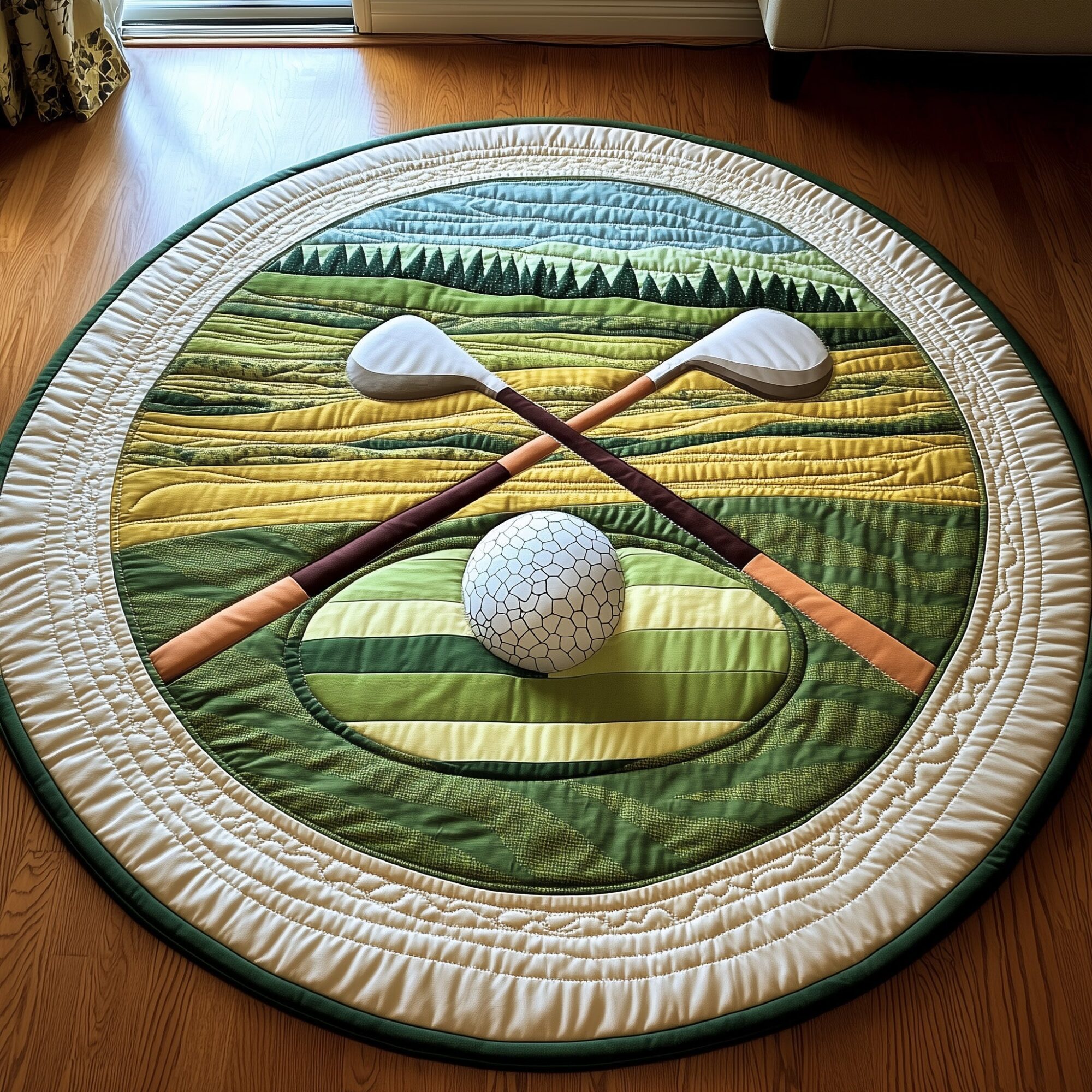 Greenside Glow Quilted Round Mat Soft Cotton Quilted Round Mat for Daily Comfort