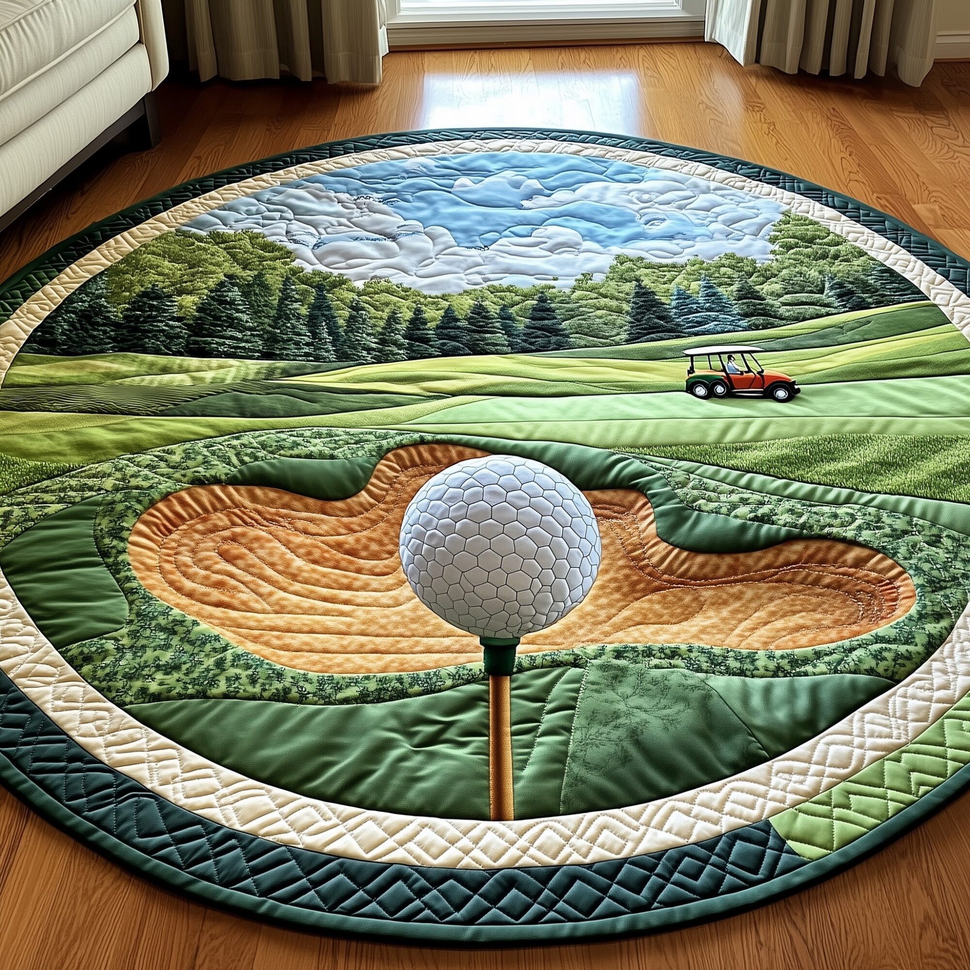 Greenside Glow Quilted Round Mat Unique Quilted Round Mat for Modern Interiors
