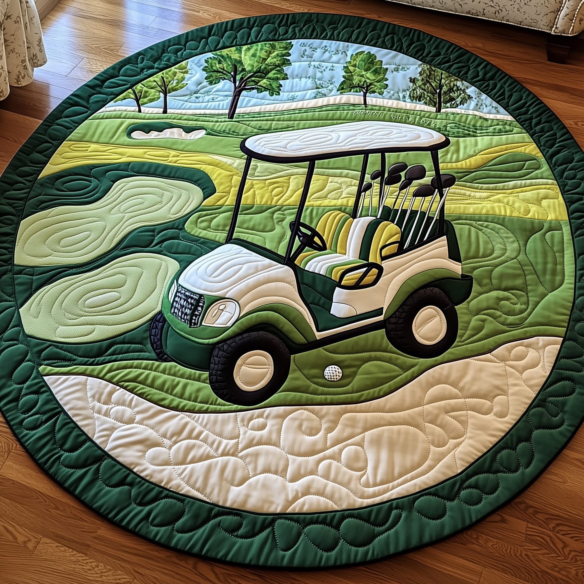 Greenside Rider Quilted Round Mat Classic Quilted Round Mat for Timeless Decor