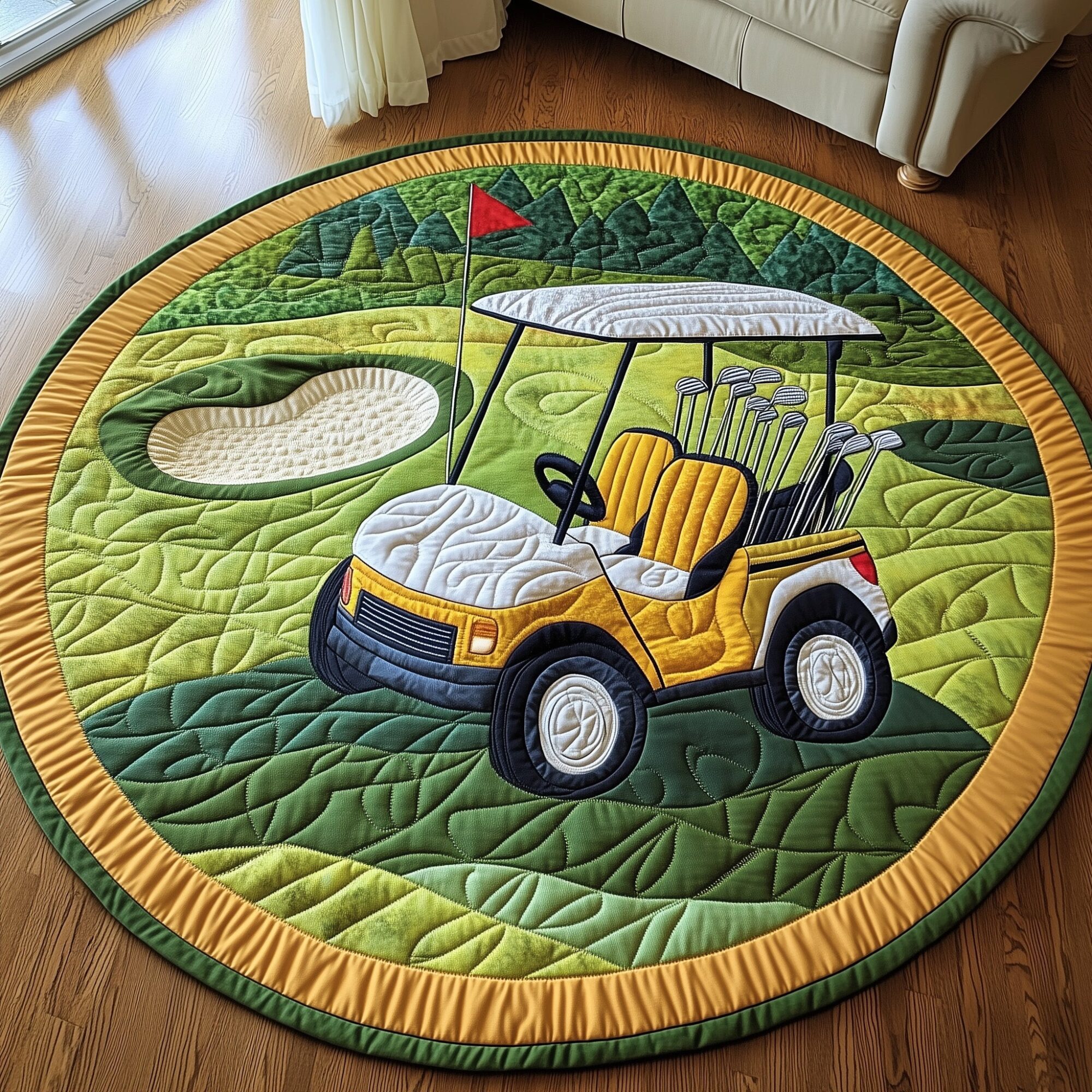 Greenside Rider Quilted Round Mat Handcrafted Quilted Round Mat for Special Touch