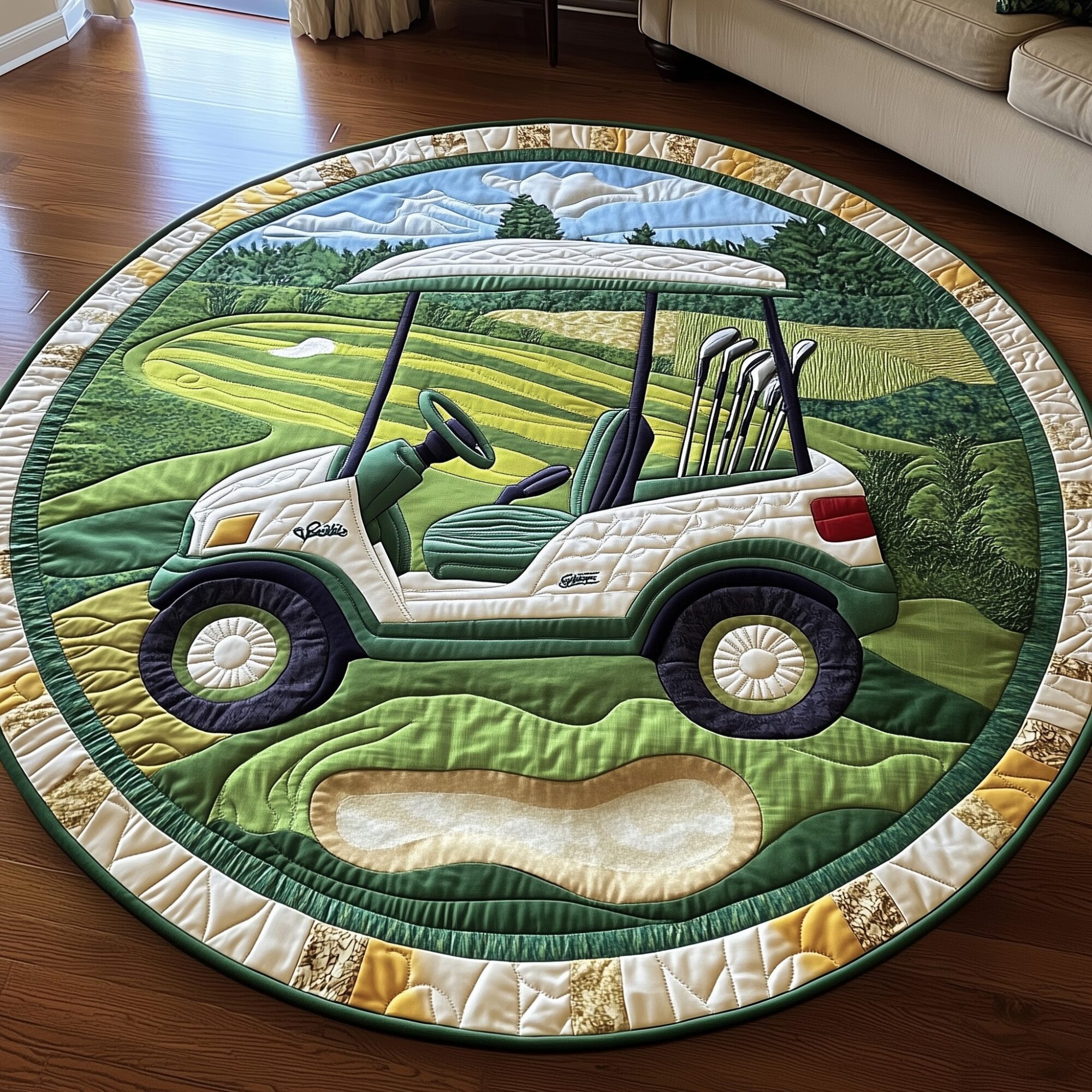Greenside Rider Quilted Round Mat Handcrafted Quilted Round Mat for Special Touch
