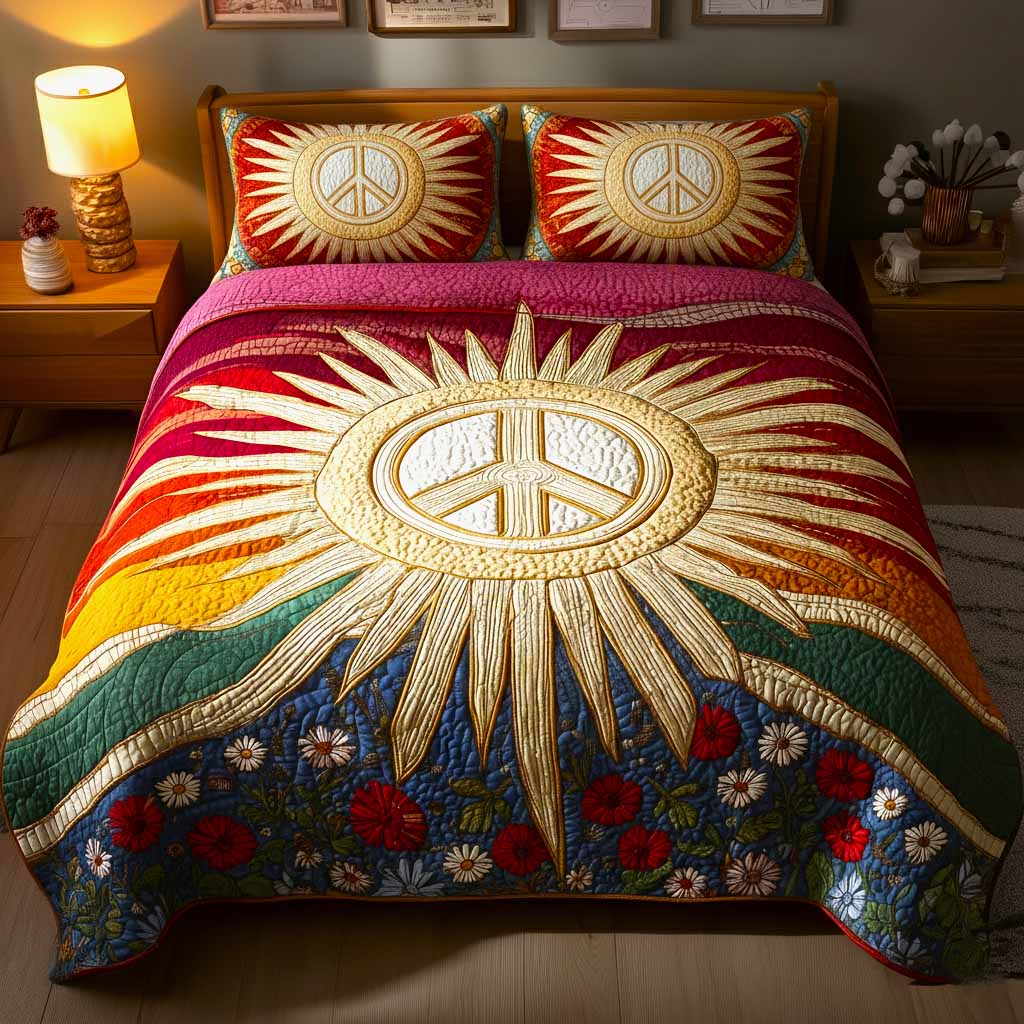 Groovy Peace Quilted Bedding Set Best Bedsheets Present Ideas For Mom