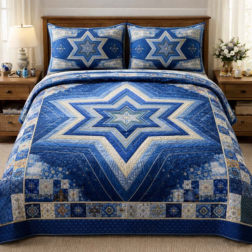 Hanukkah Quilted Bedding Set Queen Bed Set Good Hanukkah Gifts