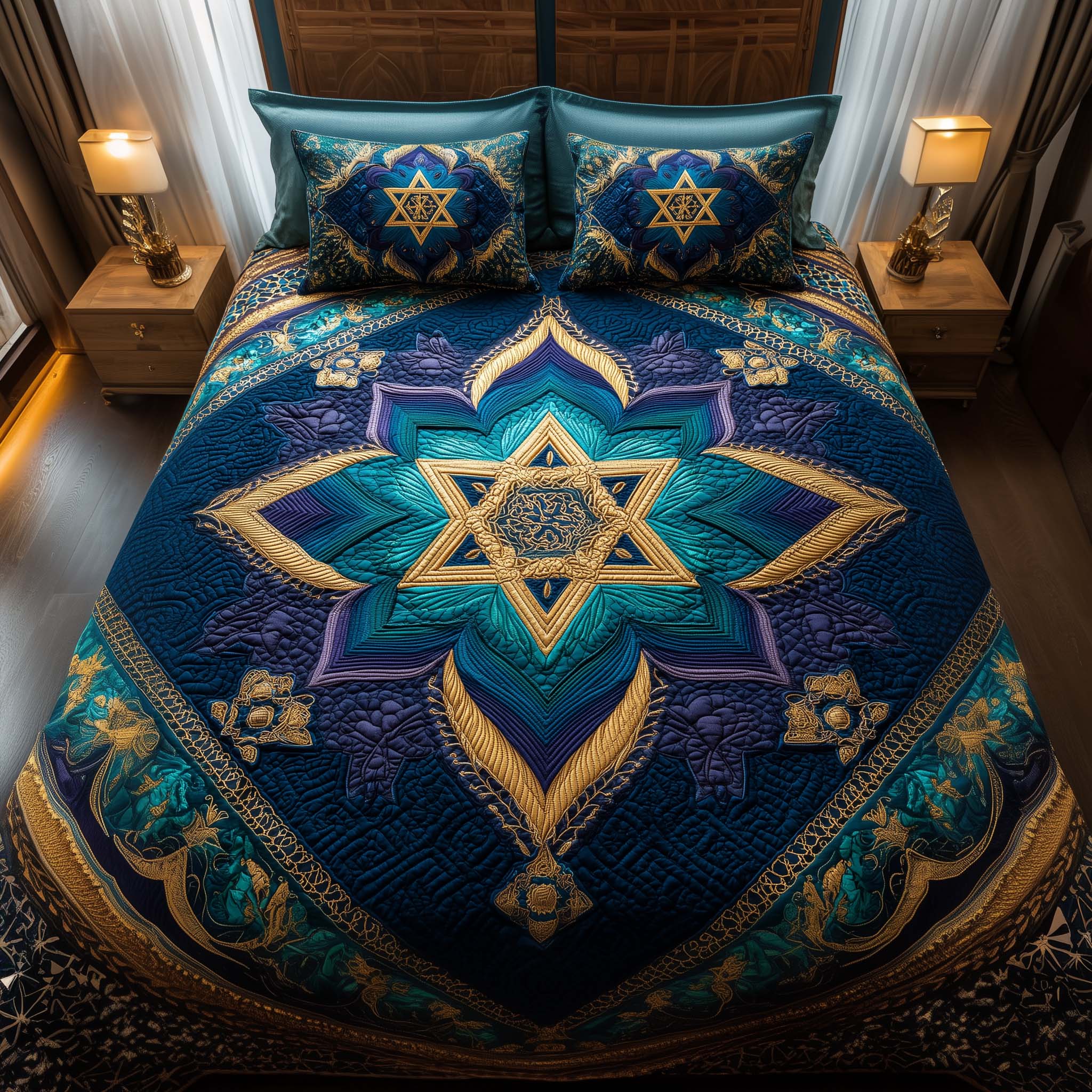 Hanukkah Quilted Bedding Set Unique Bed Sheet Set Jewish Gifts For Men