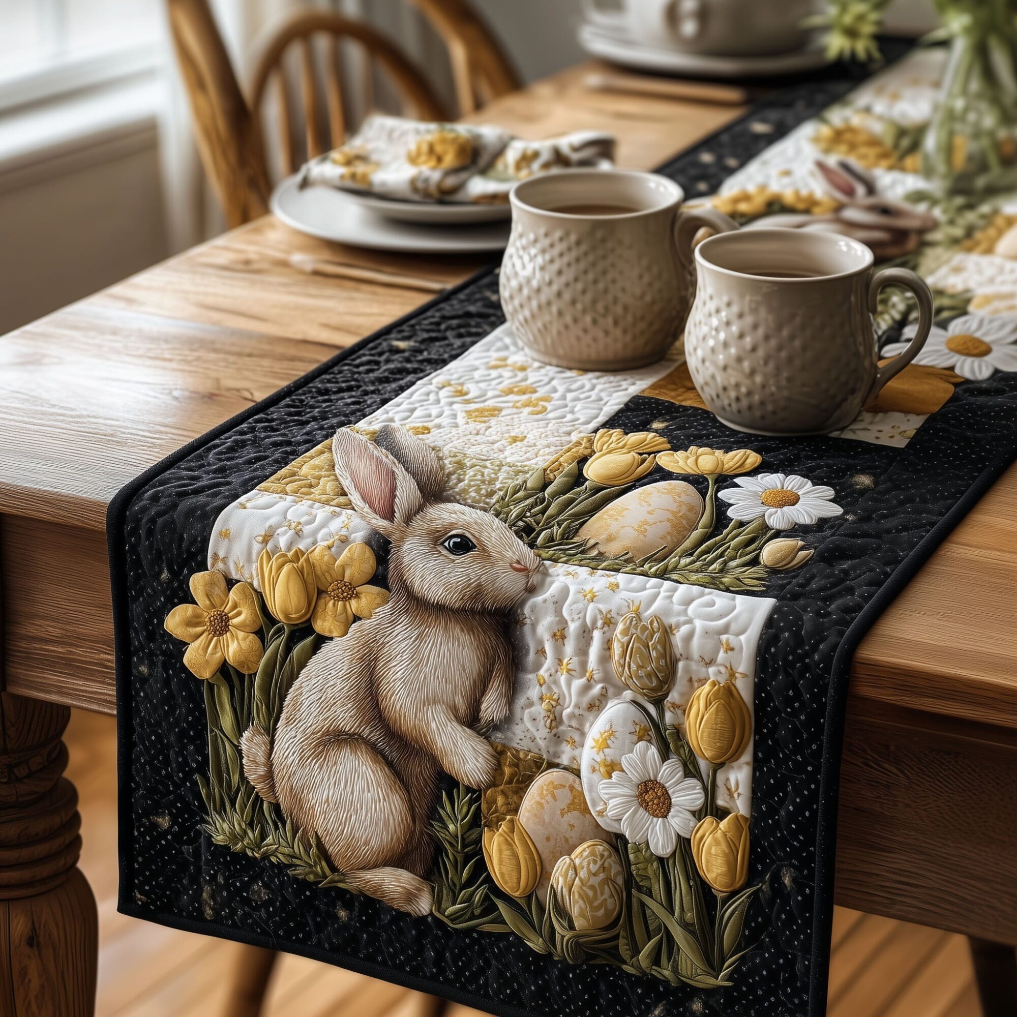 Happy Easter Quilted Table Runner Easter Dining Table Decor Gifts For Bunnies