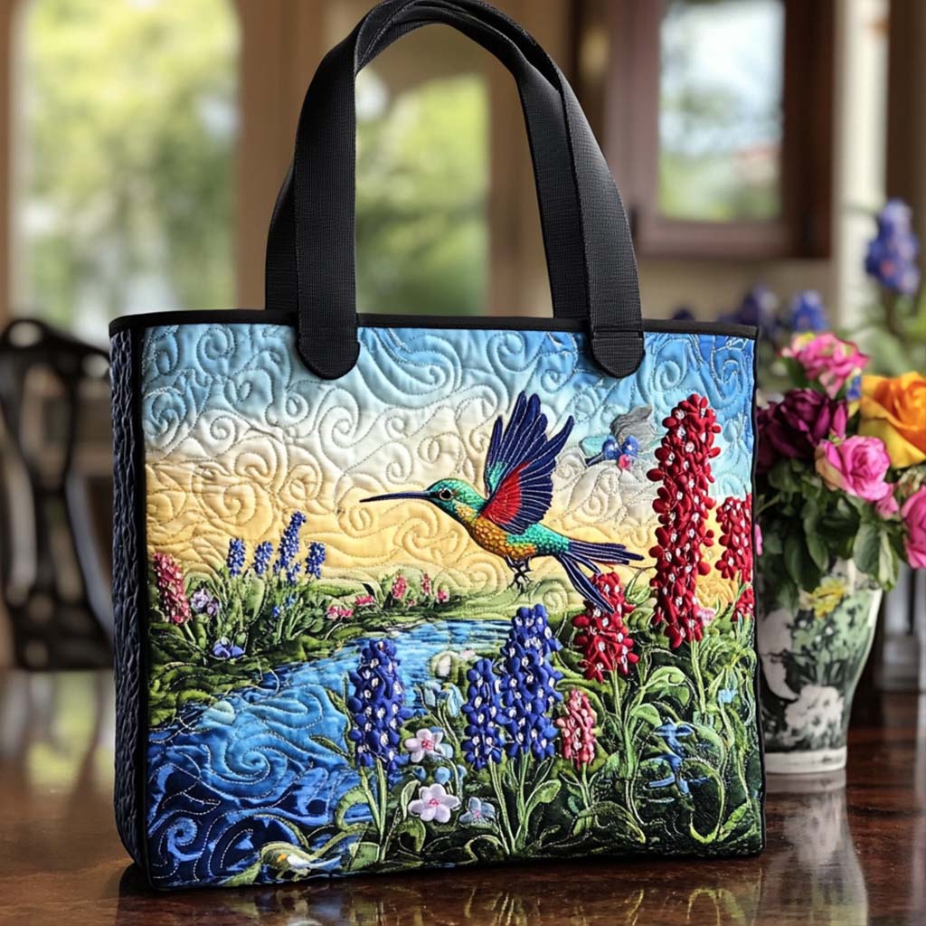 Happy Hummer Meadow Quilted Tote Bag Best Shoulder Bag For Women Hummingbird Mother's Day Gifts