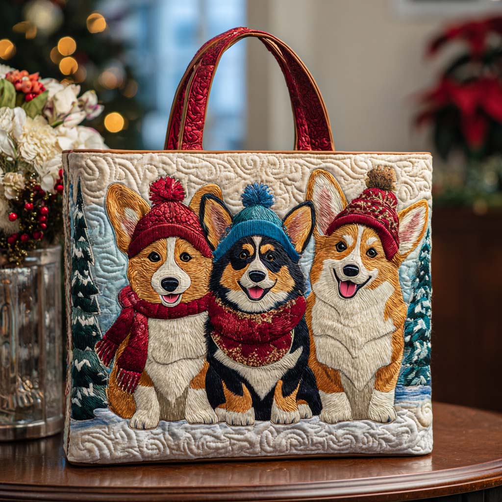 Happy Paws Quilted Tote Bag Womens Tote Bag Corgi Christmas Presents