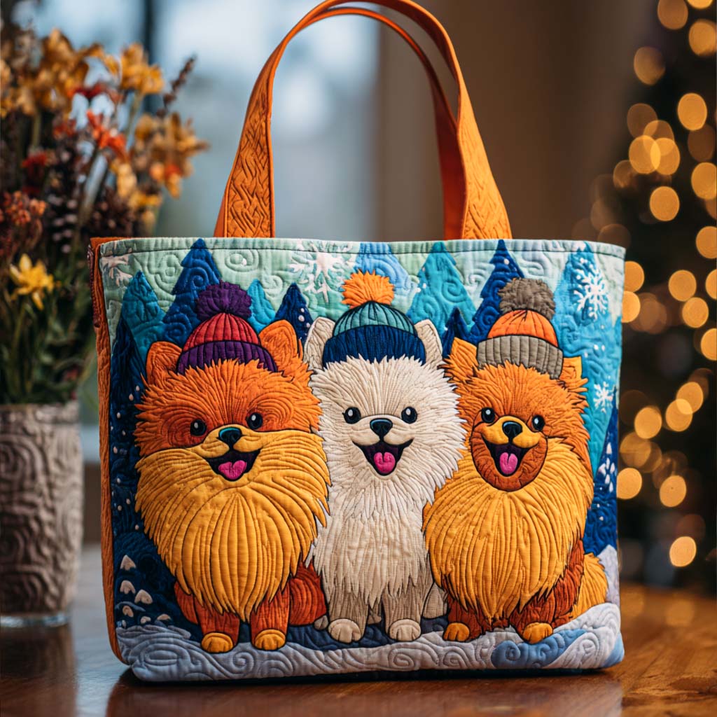 Happy Pom Friends Quilted Tote Bag Tote Bags Christmas Holiday Gifts For Employees