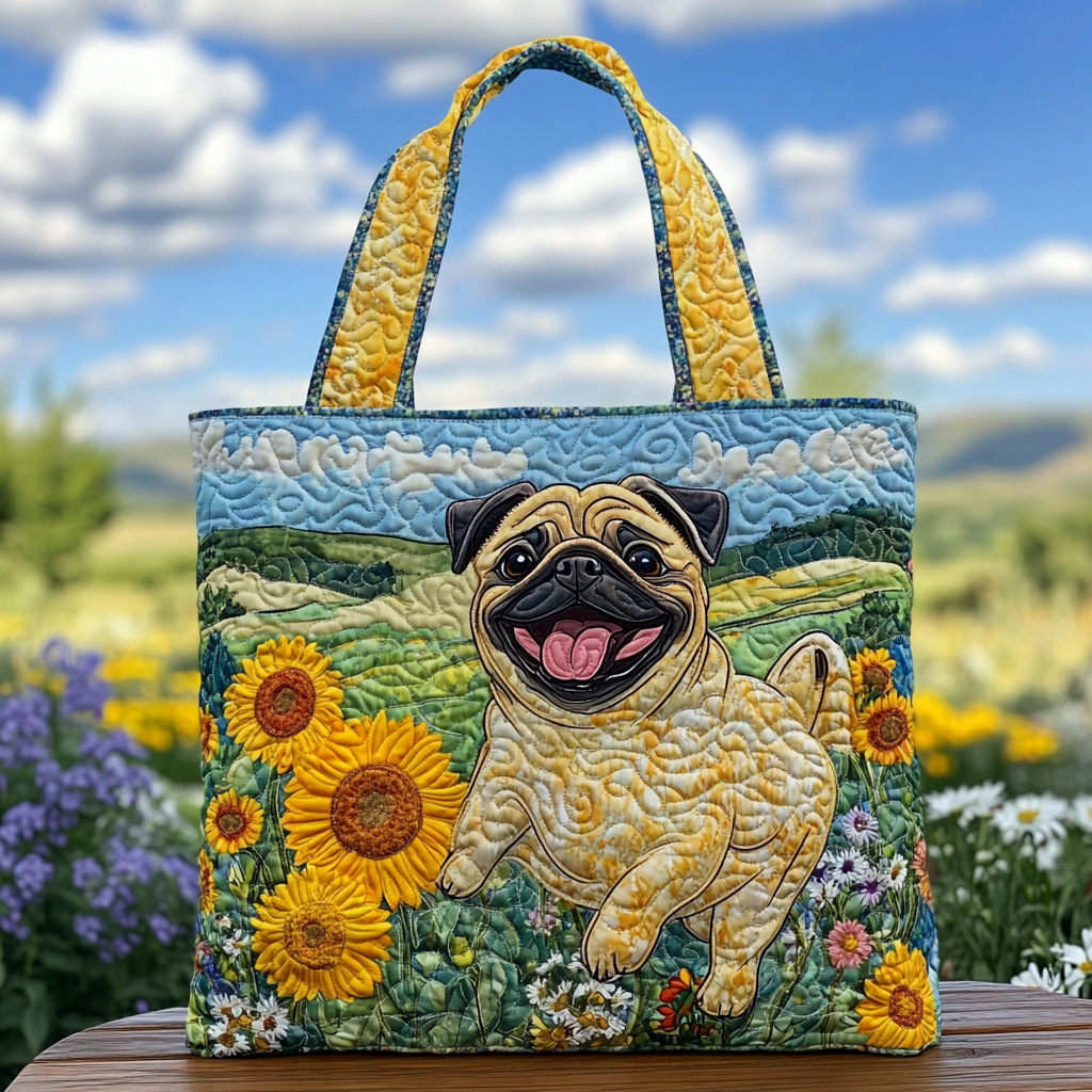 Happy Pug Quilted Tote Bag Best Ladies Tote Bags Pug Gifts For Pug Lovers