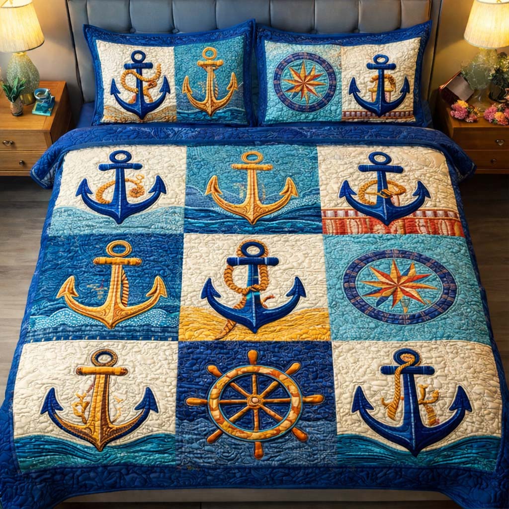 Harbor Icons Quilted Bedding Set Bedroom Furniture Ideas Anchor Gifts For Men
