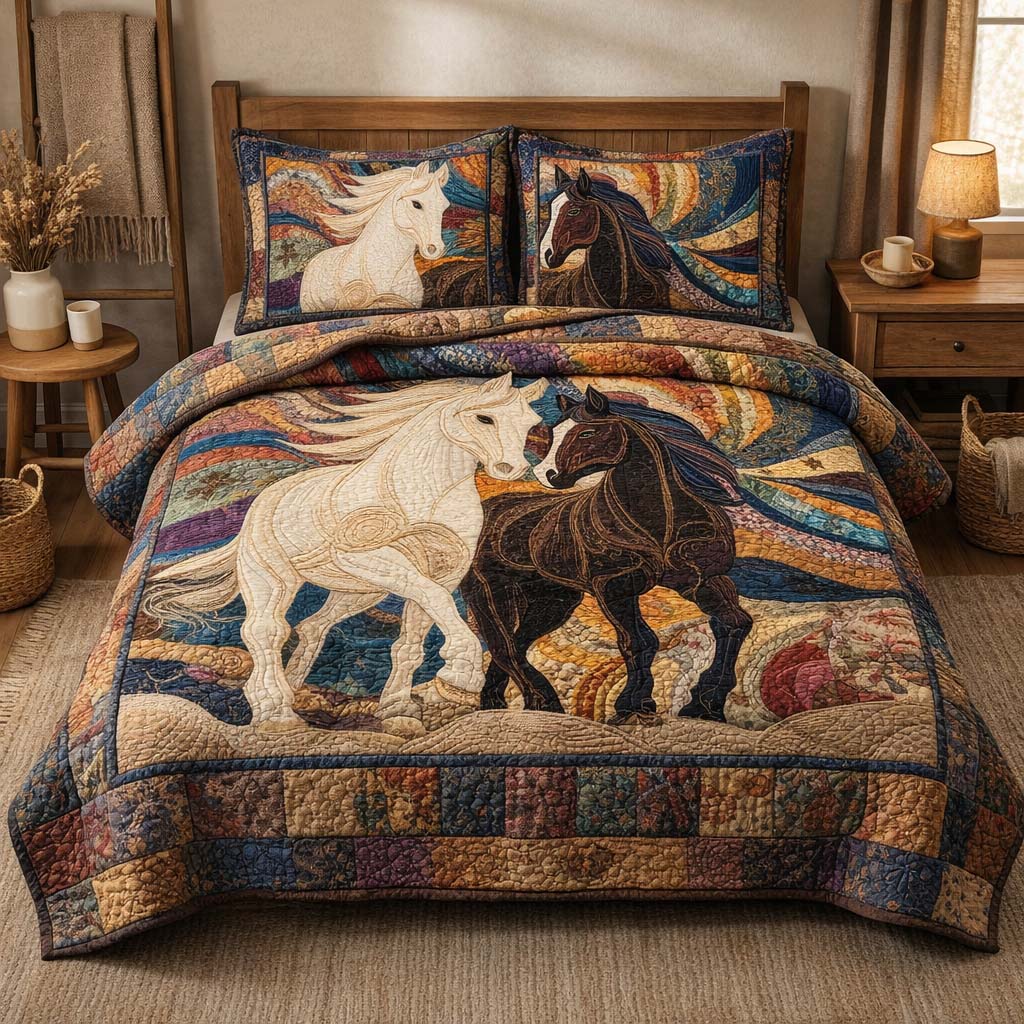 Harmony Horses Quilted Bedding Set Best King Bedding Sets Western Christmas Gifts For Him