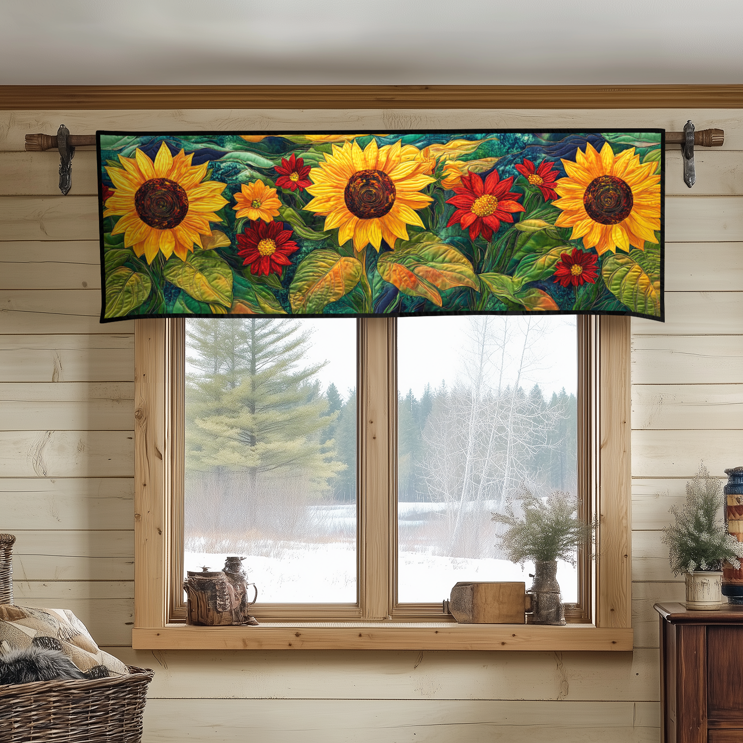 Harvest Glow Quilted Valance Christmas Entryway Decor Daisy Flower Gifts