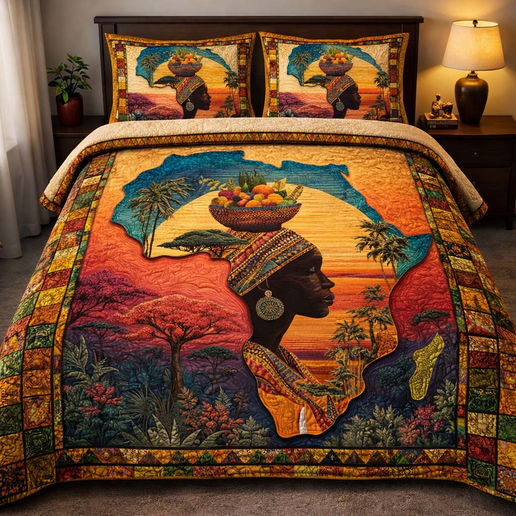 Harvest Queen Africa Quilted Bedding Set Boho Bedroom Ideas Melanin African American Gifts Stuff