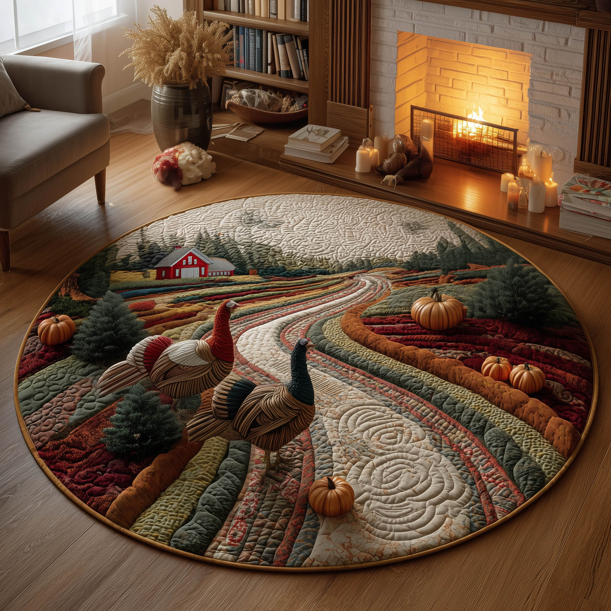 Harvest Turkey Quilted Round Mat Luxury Quilted Round Mat for Stylish Homes